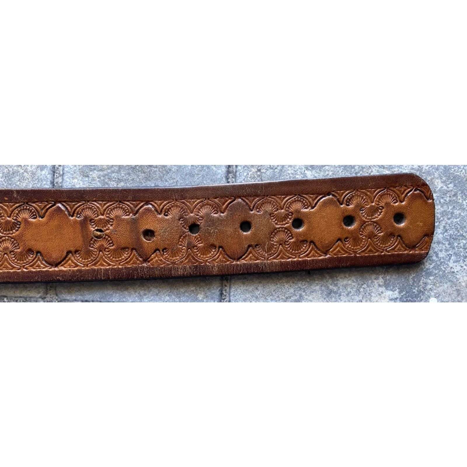 Vintage VINTAGE Kawasaki Leather Belt Embossed Brown Mens Size 30 VTG Belt Leather Motorcycle Western Men Brown 30 Kawasaki Size 30 - 5 Thumbnail