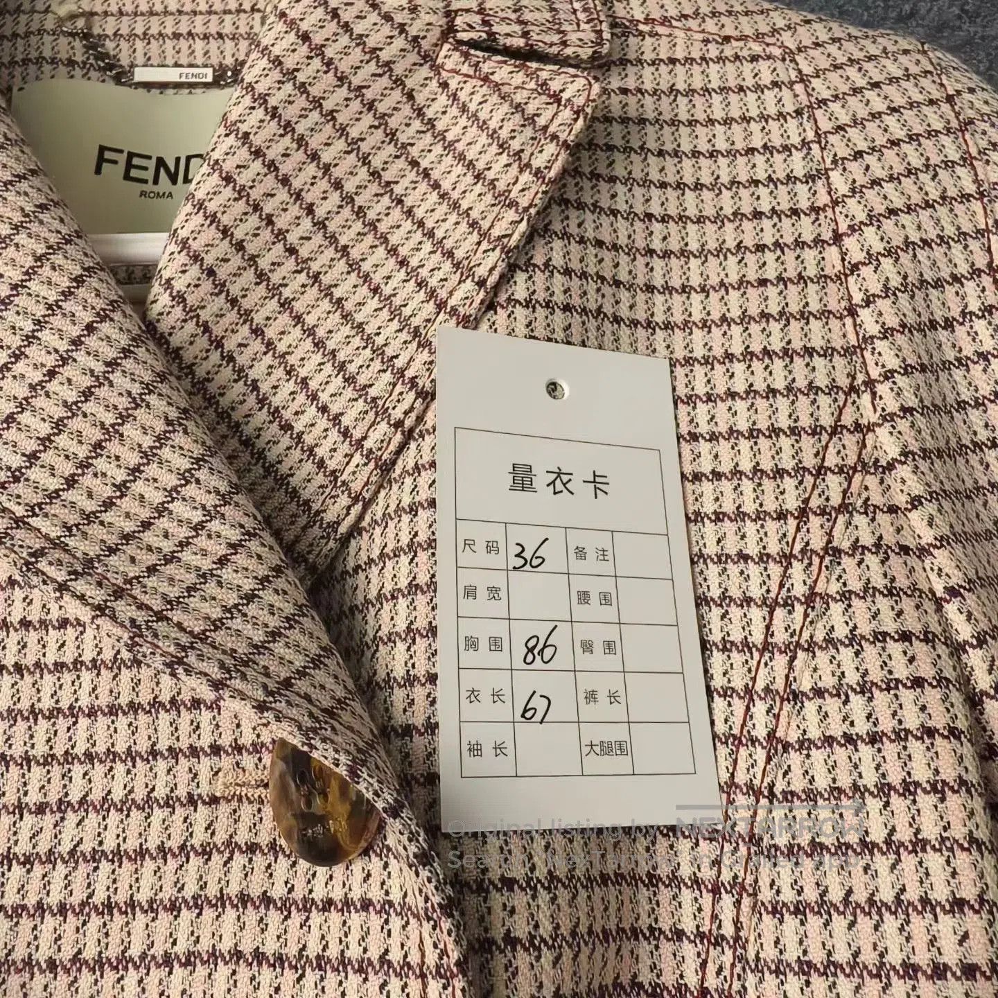 Fendi Fendi Pink Houndstooth Waist-Cinched Blazer. Size XS / US 0-2 / IT 36-38 - 3 Thumbnail