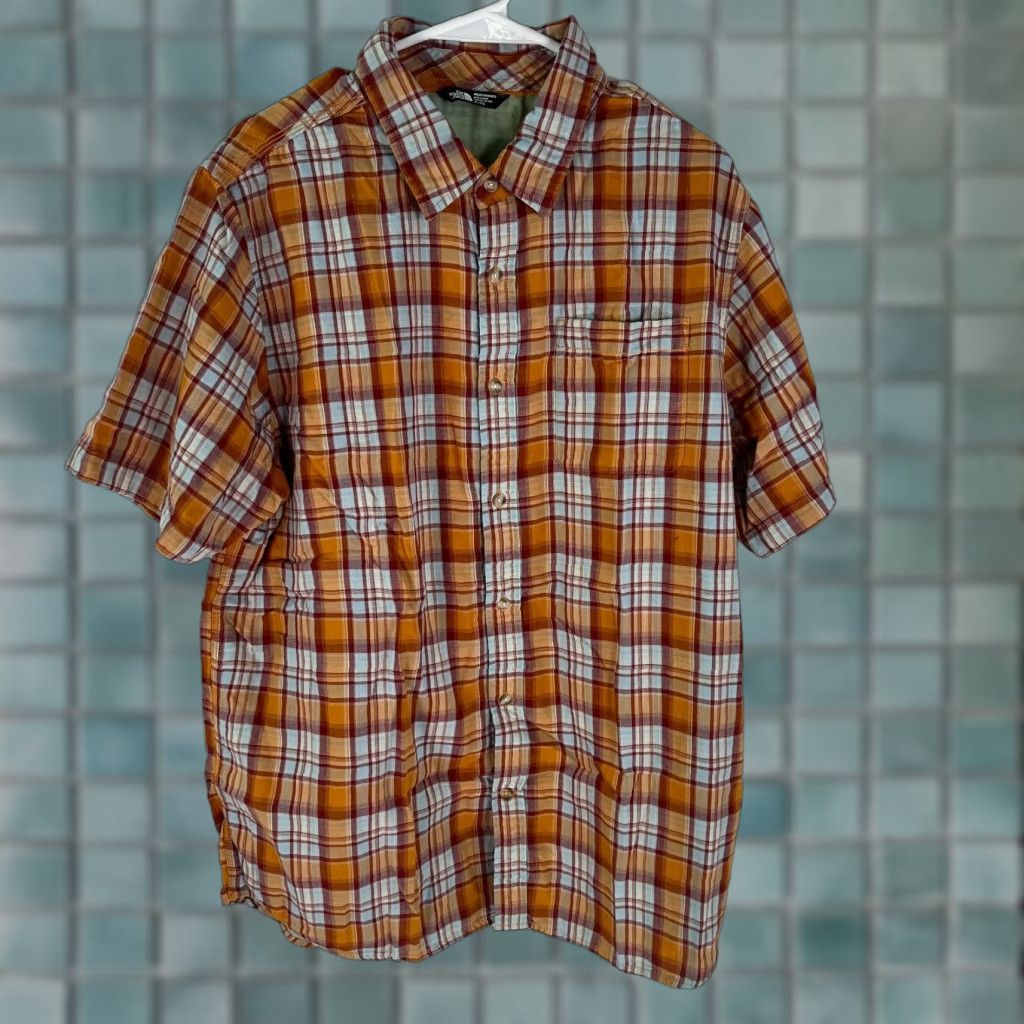 The North Face The North Face Button Up Shirt Plaid Orange XL Adult Men Casual Short Sleeve 100% Cotton/Auburn Orange Plaid Shirt Size US XL / EU 56 / 4 - 1 Thumbnail
