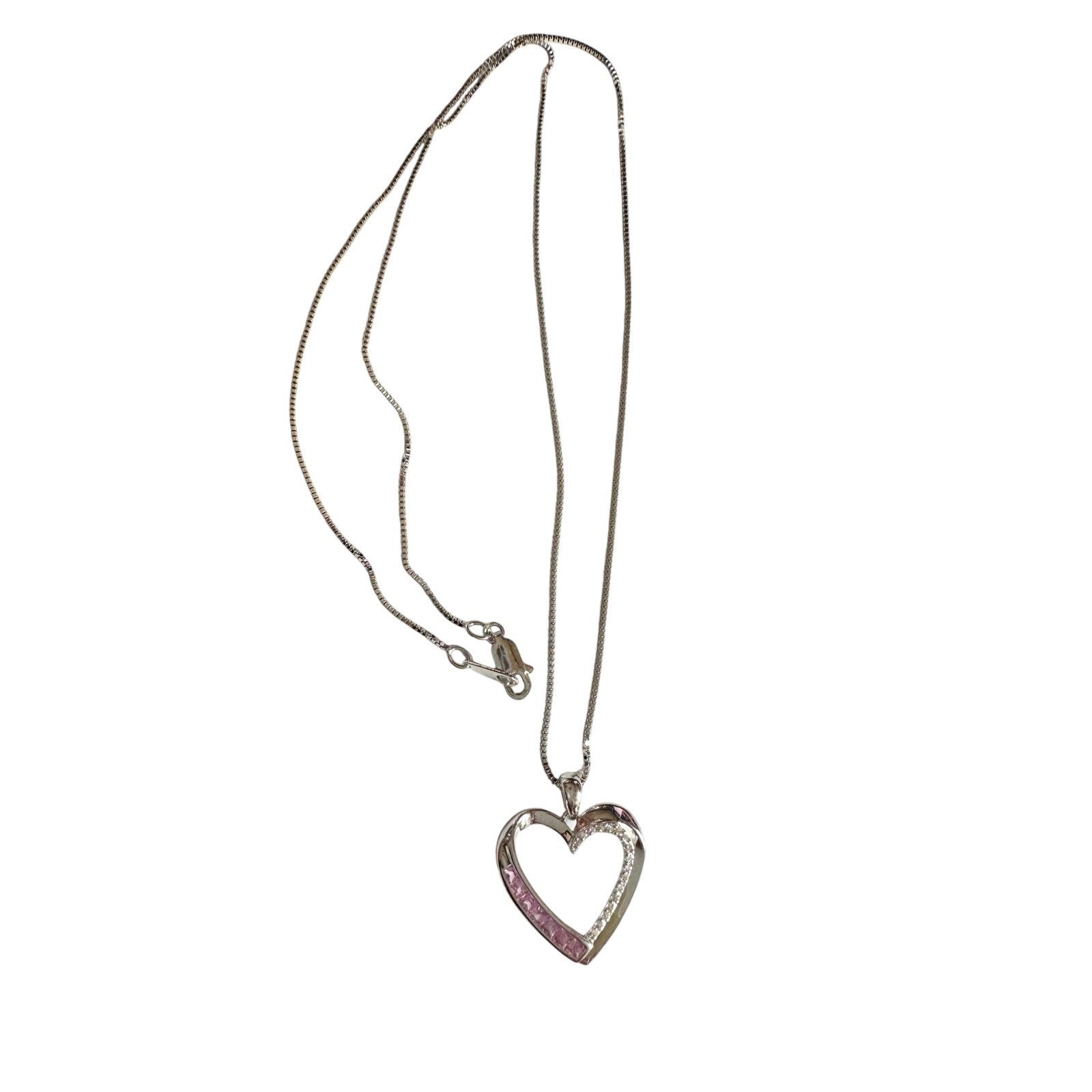 Other Pink & White Heart Necklace with Lab Created Sapphires Size ONE SIZE - 7 Thumbnail