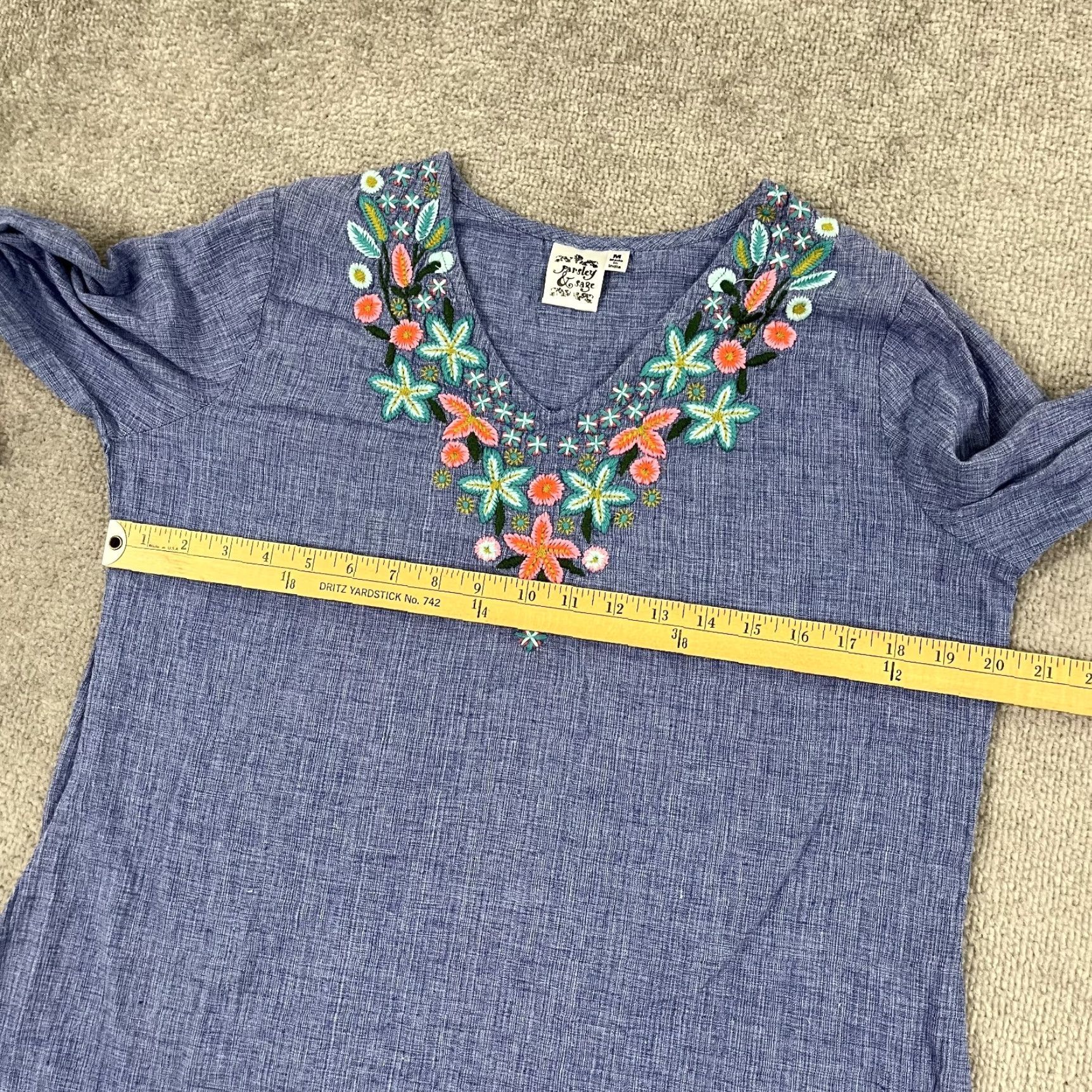 Vintage Parsley & Sage Blouse Womens Medium Blue Floral Embroidered 3/4 Sleeve Boho Casual Size M / US 6-8 / IT 42-44 - 6 Thumbnail