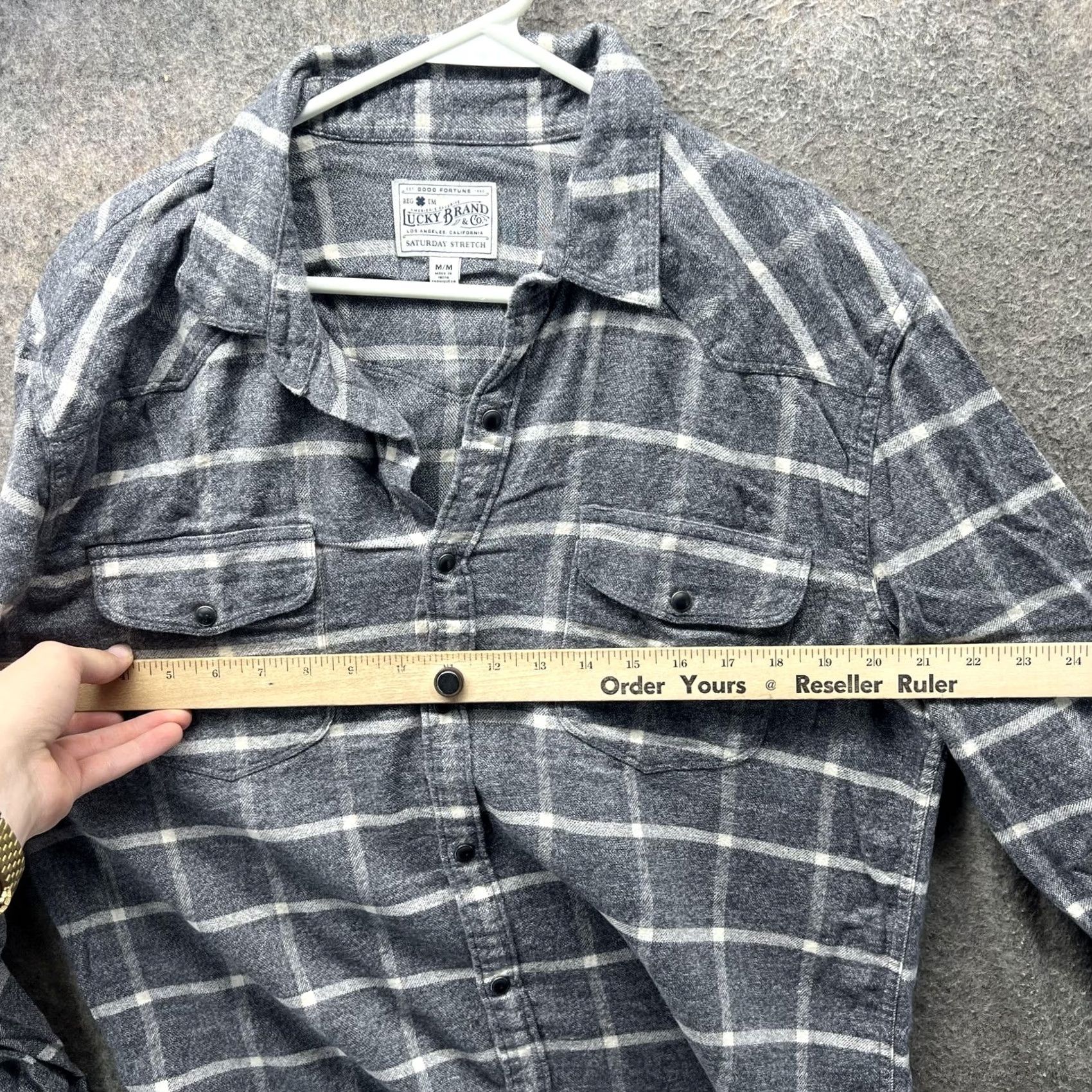 Lucky Brand Lucky Brand Shirt Mens Medium Gray Plaid Saturday Stretch Flannel Button Front Shirt Size US M / EU 48-50 / 2 - 5 Thumbnail