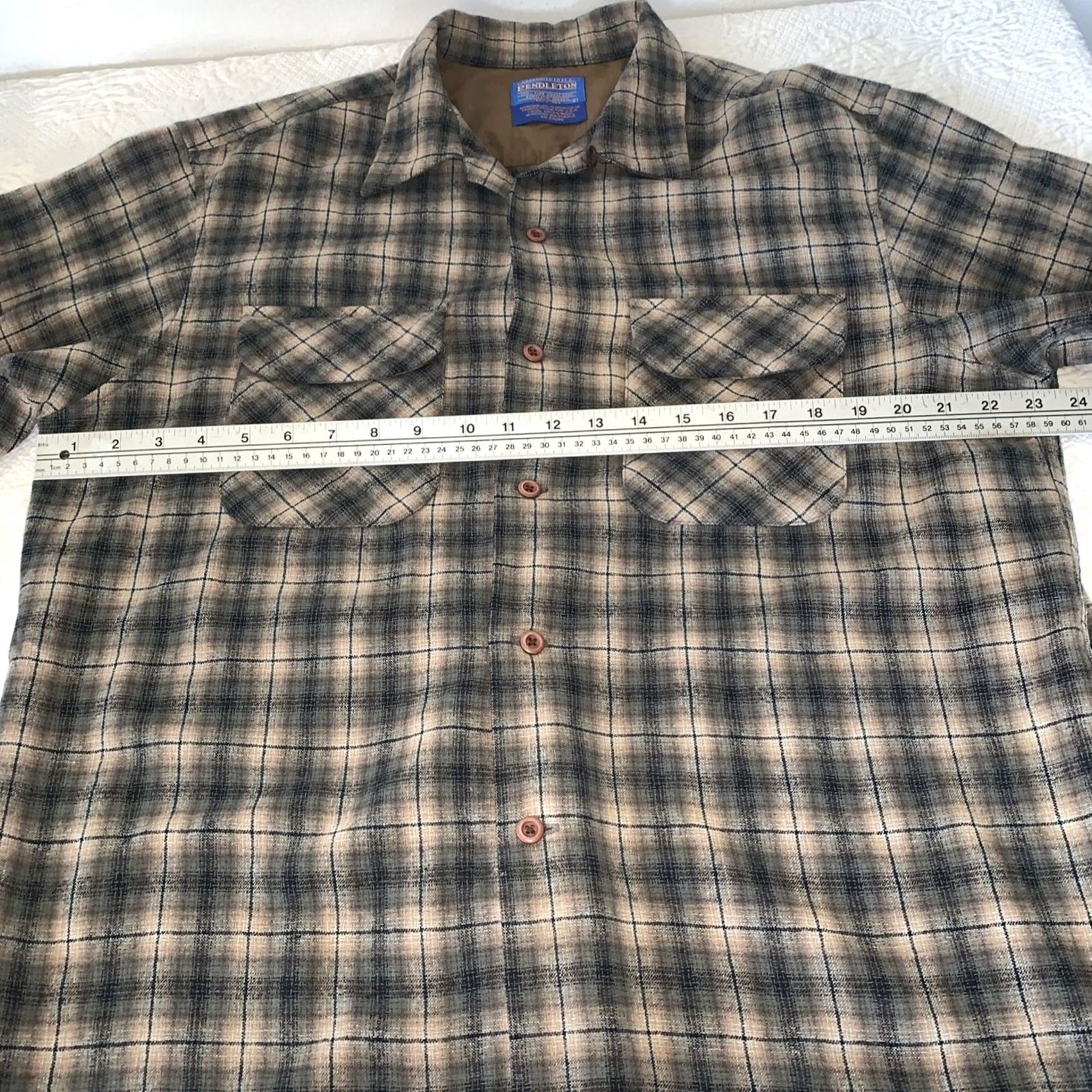 Pendleton VINTAGE Pendleton Board Shirt Wool Brown Shadow Plaid Loop Collar Mens Large Size US L / EU 52-54 / 3 - 7 Thumbnail