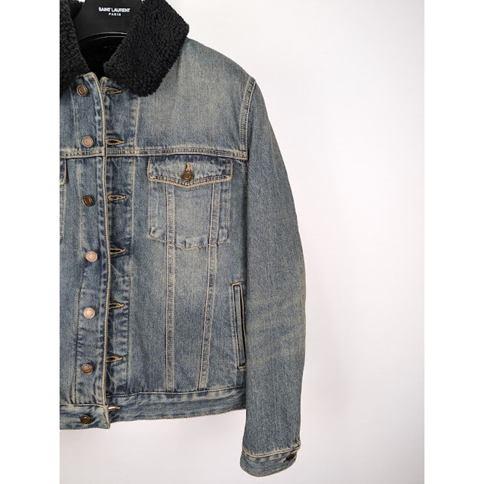 Saint Laurent Paris o1rshd1 Shearling Denim Jacket in Light Blue Size US XXL / EU 58 / 5 - 4 Thumbnail