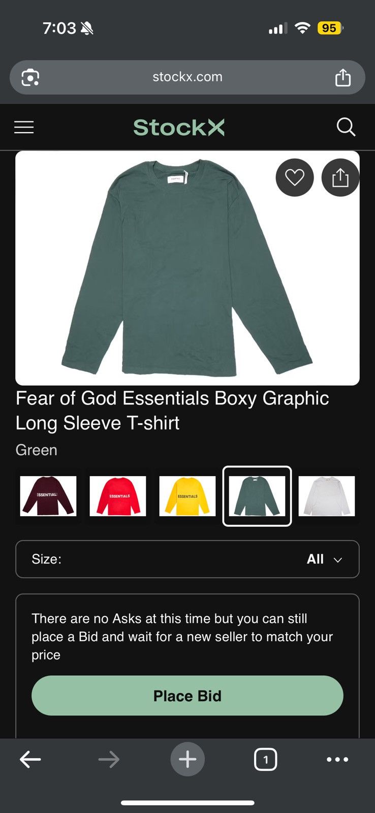Fear of God OG Fear of God Boxy Graphic Long Sleeve Green SZ Small💥 Size US S / EU 44-46 / 1 - 13 Thumbnail