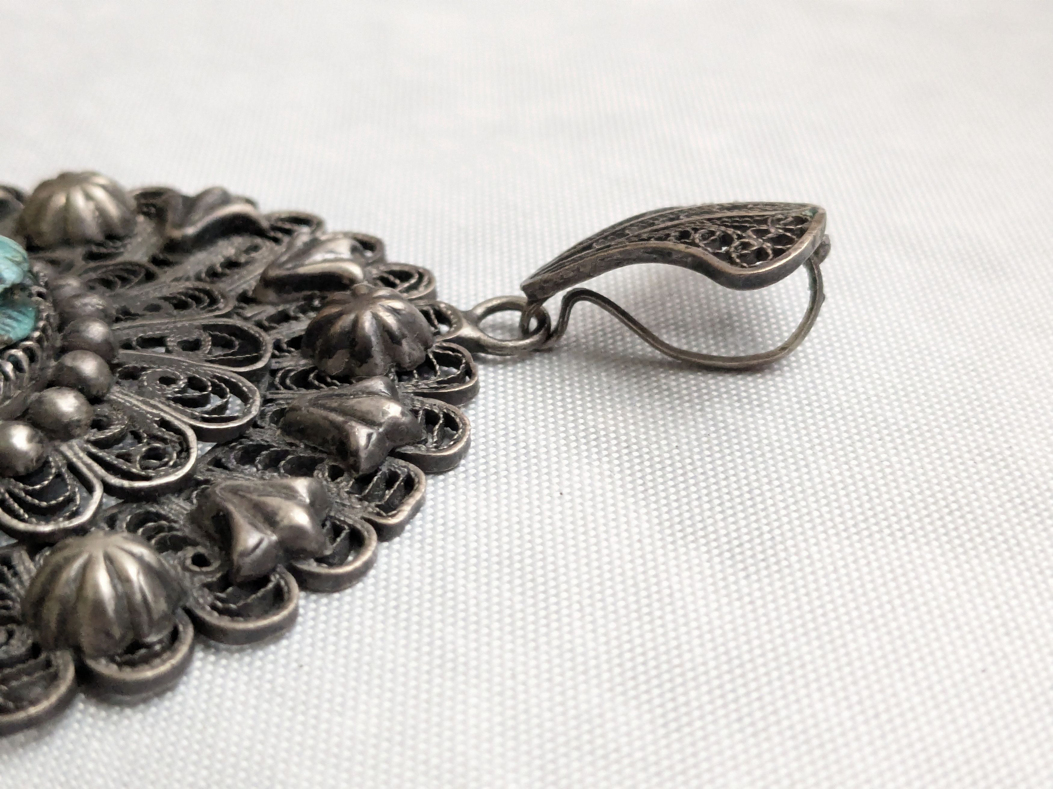 Jewelry Egyptian Silver Scarab Pendant Filigree Faience Blue Oval Size ONE SIZE - 9 Thumbnail