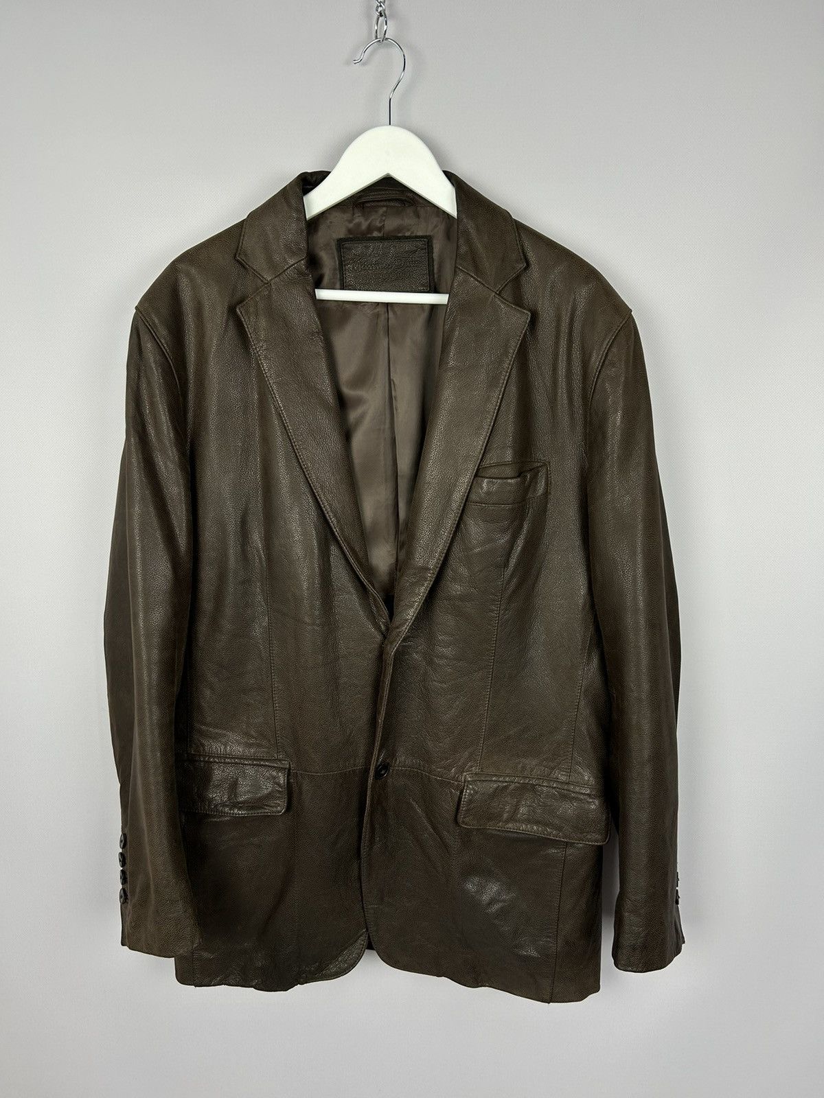 image of Leather Jacket x Massimo Dutti Men's Cow Leather Blazer Brown Jacket Size 50