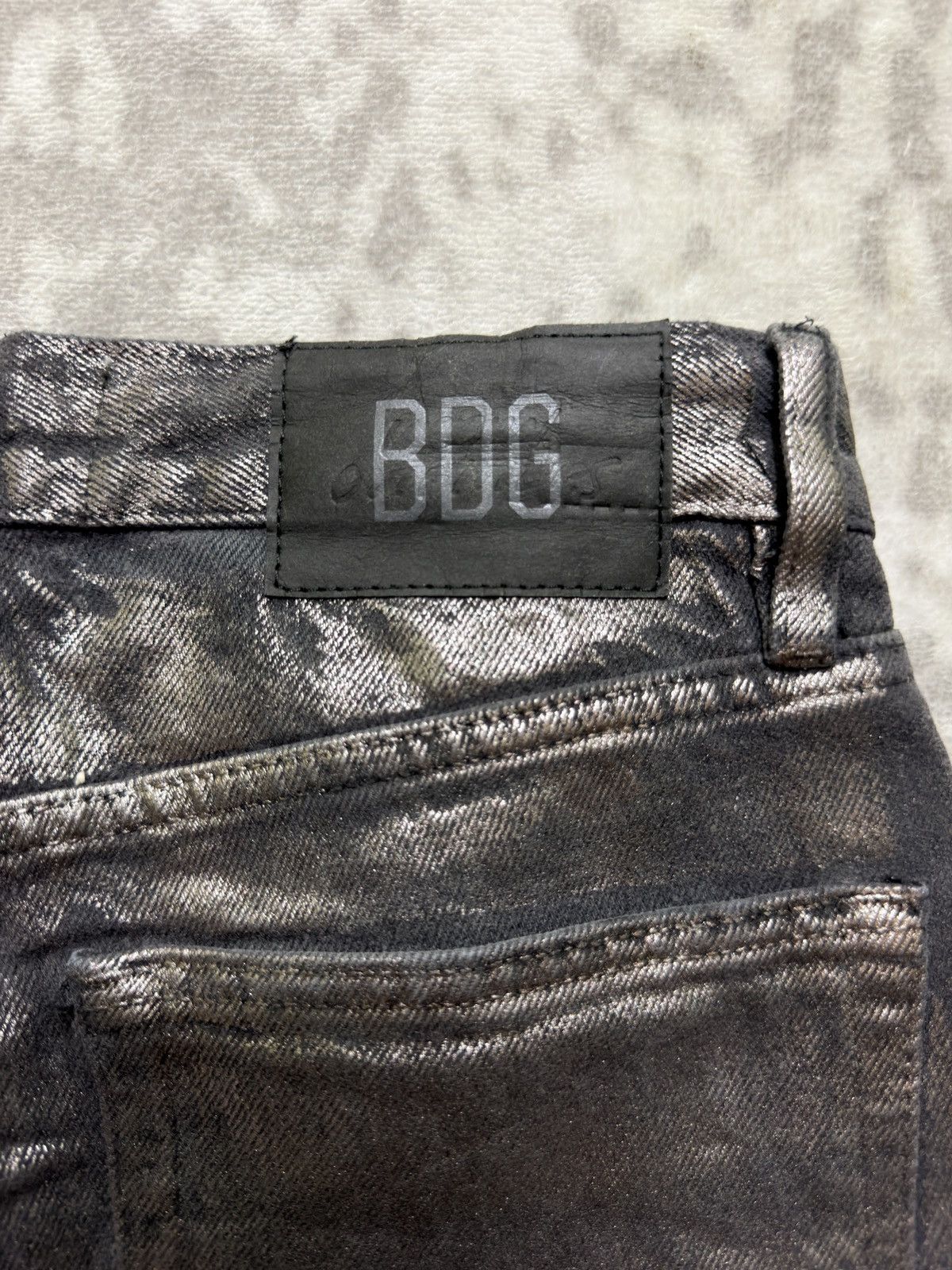 5351 POUR LES HOMMES BDG Metallic Coated Black Skinny Jeans Y2K Futuristic Punk Size US 28 / EU 44 - 14 Thumbnail