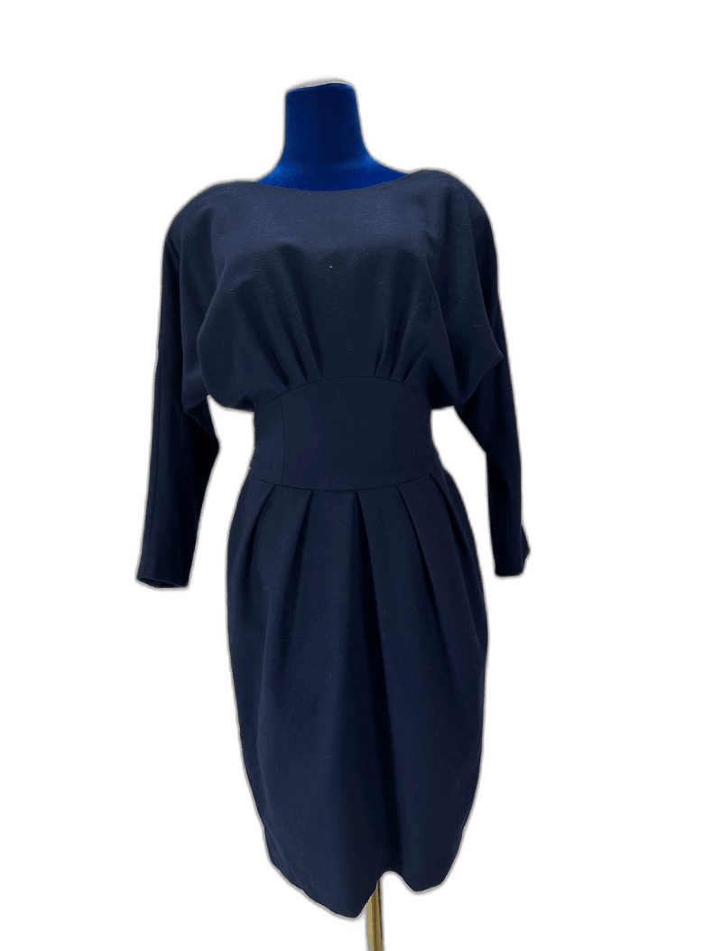 Yves Saint Laurent YSL Navy Blue Wool Dress with Shoulder Pads Size US 44 / EU 60 - 1 Thumbnail