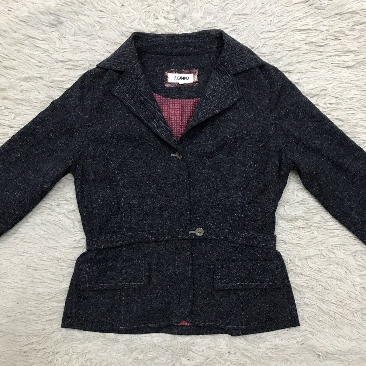 Japanese Brand VINTAGE f.CAMINO TWEED BELTED JACKET COATS Size XS / US 0-2 / IT 36-38 - 8 Thumbnail