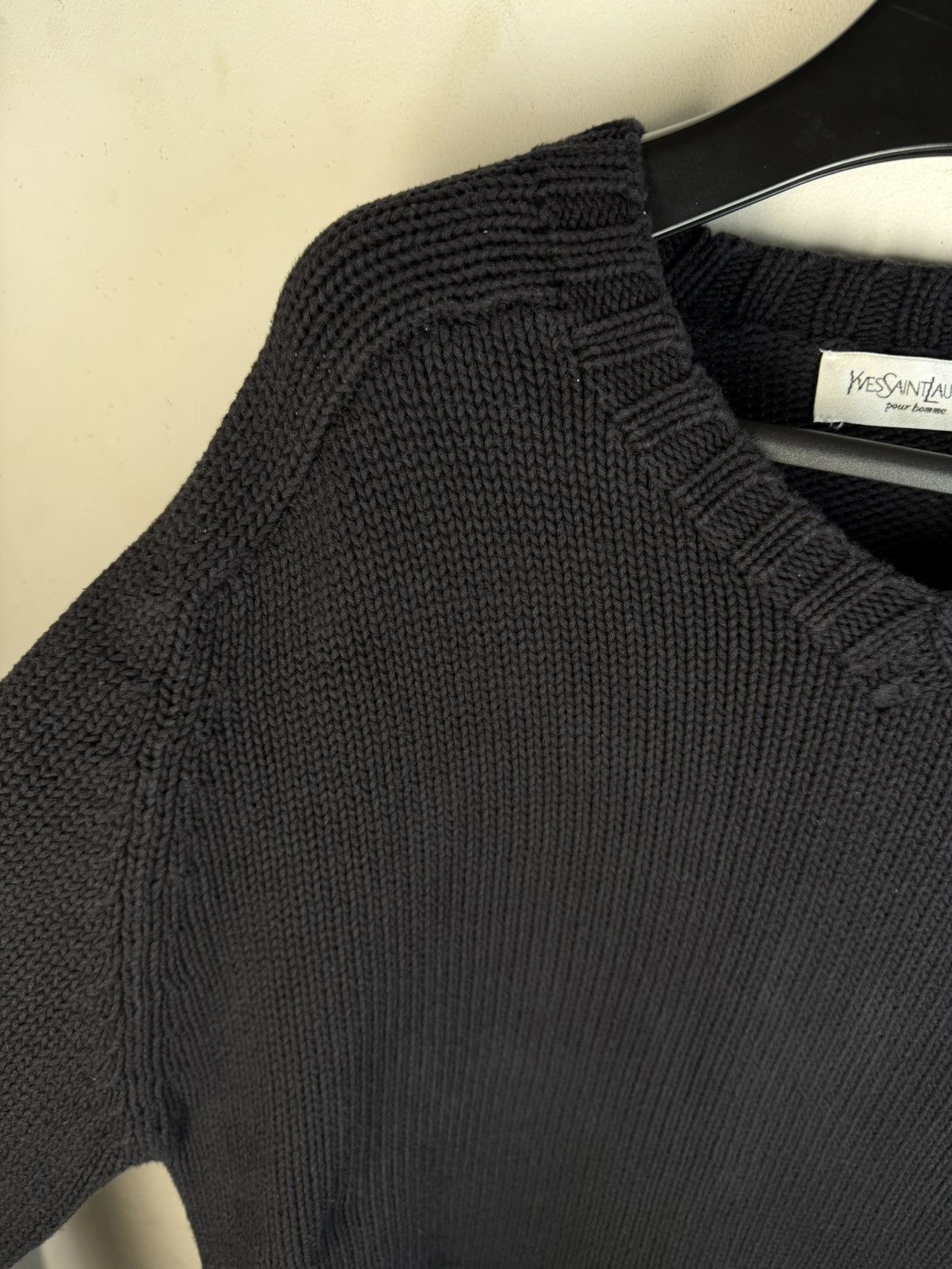 Yves Saint Laurent Heavy YSL Sweater Knit Thick V-neck Navy/Grey YSL Sweatshirt Size US L / EU 52-54 / 3 - 15 Thumbnail