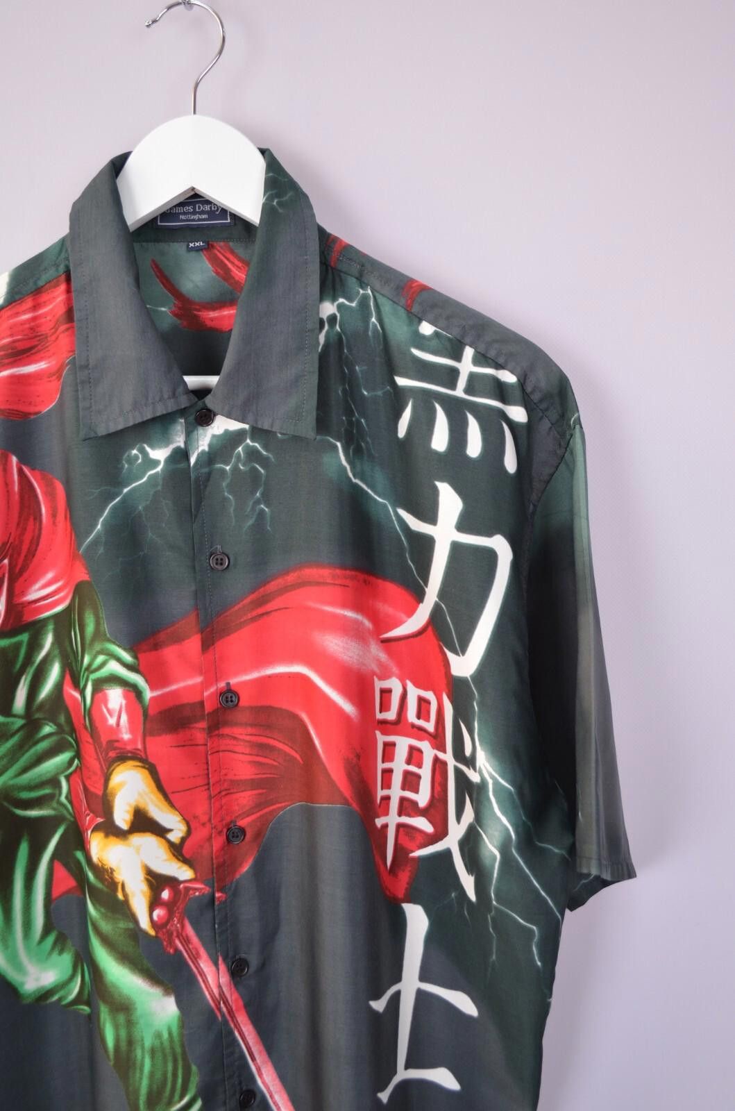 Designer Vintage Anime Samurai Warrior Japanese Shirt Sz XXL AOP 90s Size US XXL / EU 58 / 5 - 4 Thumbnail