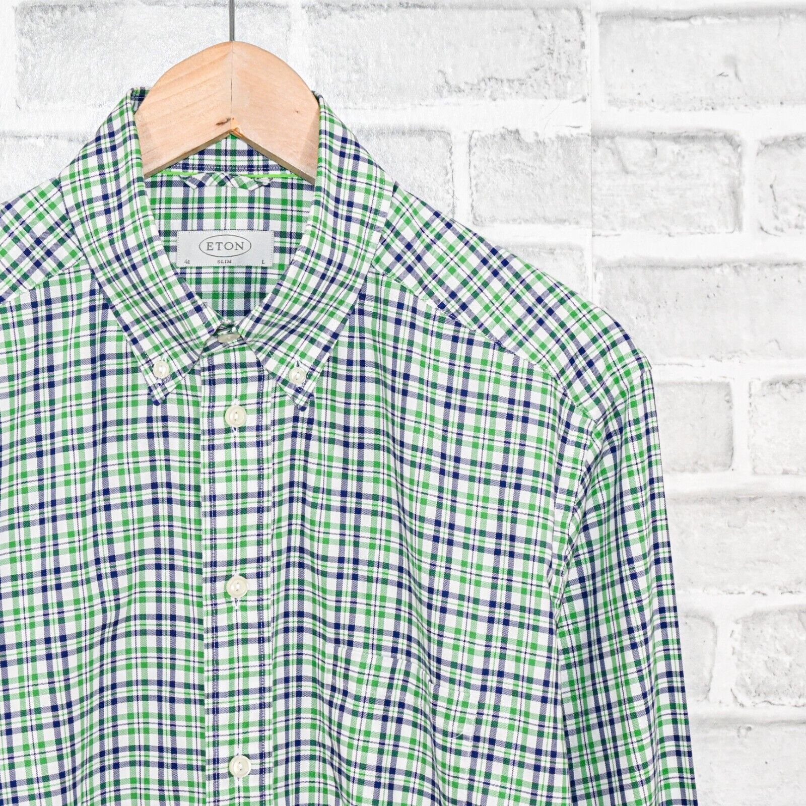 Eton ETON Slim fit Button up Shirt in Green Blue plaid check Size US L / EU 52-54 / 3 - 3 Thumbnail