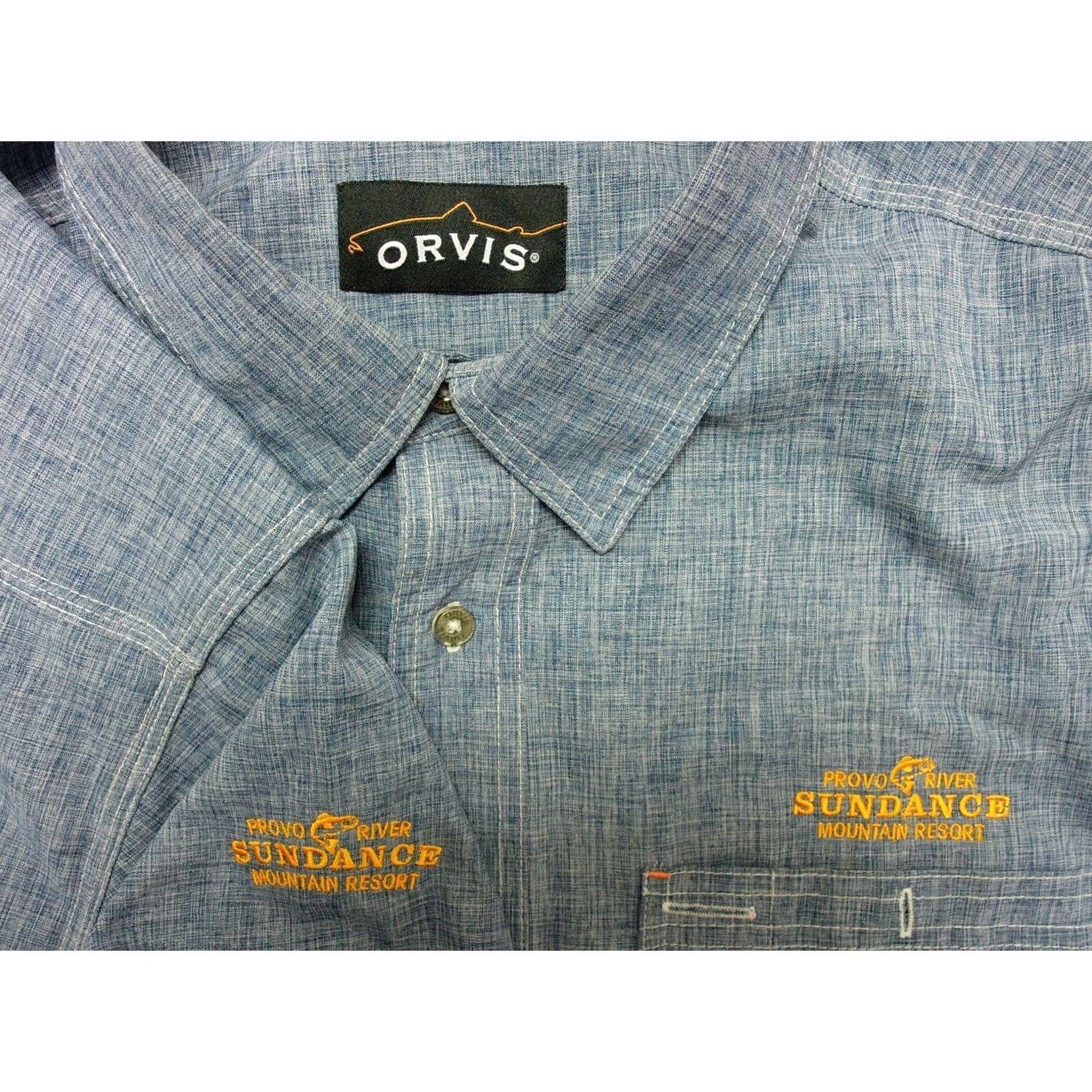 Orvis Orvis Sundance Mountain Resort Provo River Button-Up Shirt Mens XL Blue Embroidered Pocketed Satin Knit Front-Button Casual Size US XL / EU 56 / 4 - 3 Thumbnail