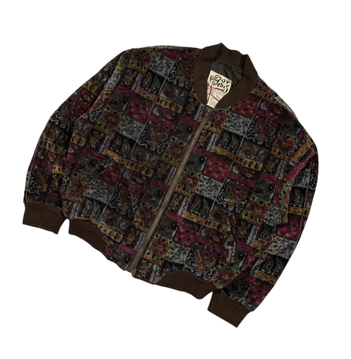 If Six Was Nine Vtg🔥Japanese Brand Bomber Patterned Velvet Quilted Jacket Size US L / EU 52-54 / 3 - 7 Thumbnail