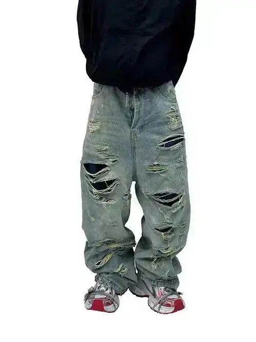 Japanese Brand Washed vintage double-layer large hole fringed jeans Size US 32 / EU 48 - 1 Thumbnail