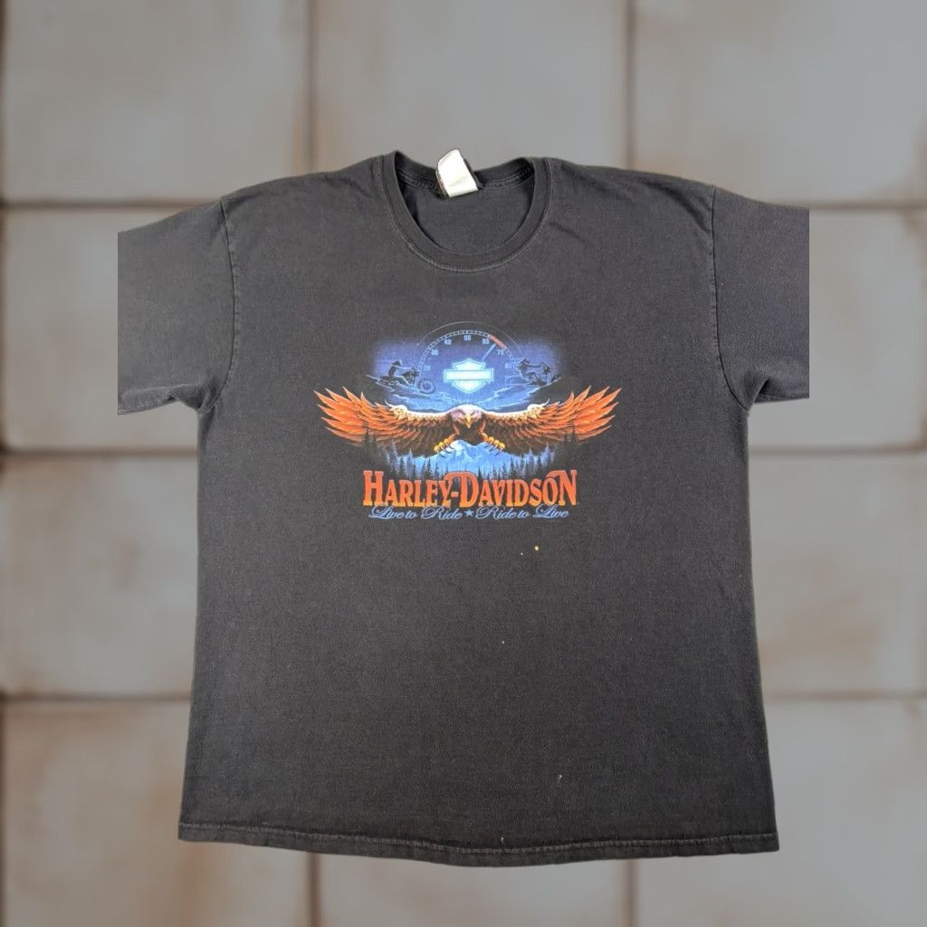 Harley Davidson VINTAGE Harley-Davidson T-Shirt XL Black Blue Ride North Carolina Biker Y2k Mens Shirts Short Sleeve Crew Neck Cotton Double-Sided Size US XL / EU 56 / 4 - 1 Thumbnail