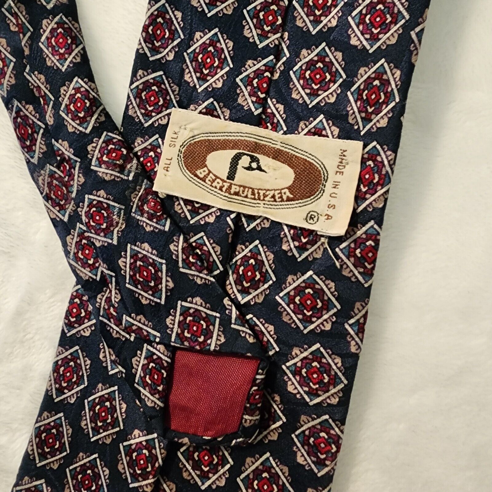 Bert Pulitzer Vintage Bert Pulitzer Silk Diamond Red Neck Tie Made in USA Size ONE SIZE - 1 Thumbnail