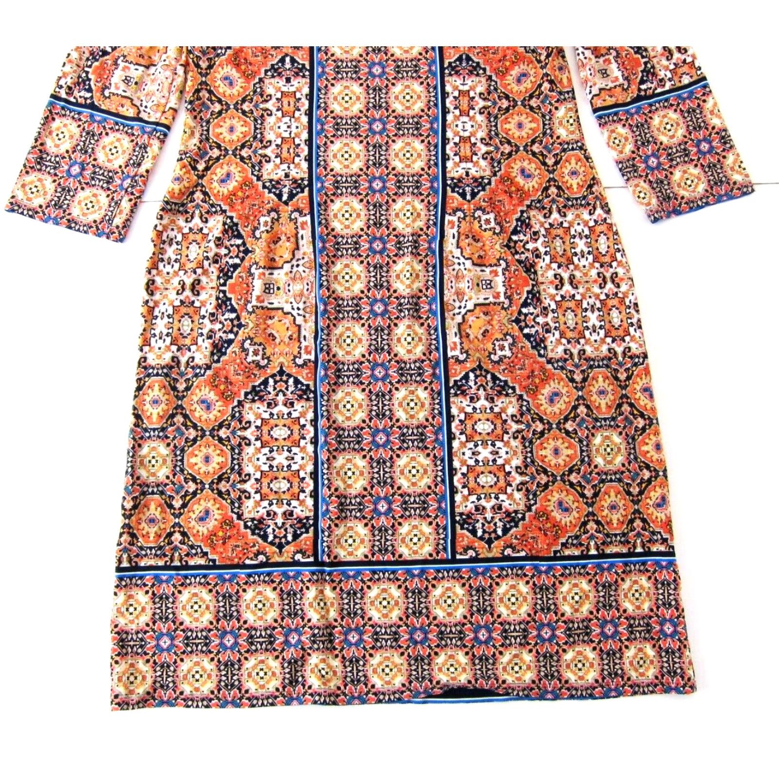 Vintage VINTAGE London Times Orange Blue Black Geo Floral Stretch 3/4 Sleeve Shift Dress 10 Size L / US 10 / IT 46 - 6 Thumbnail