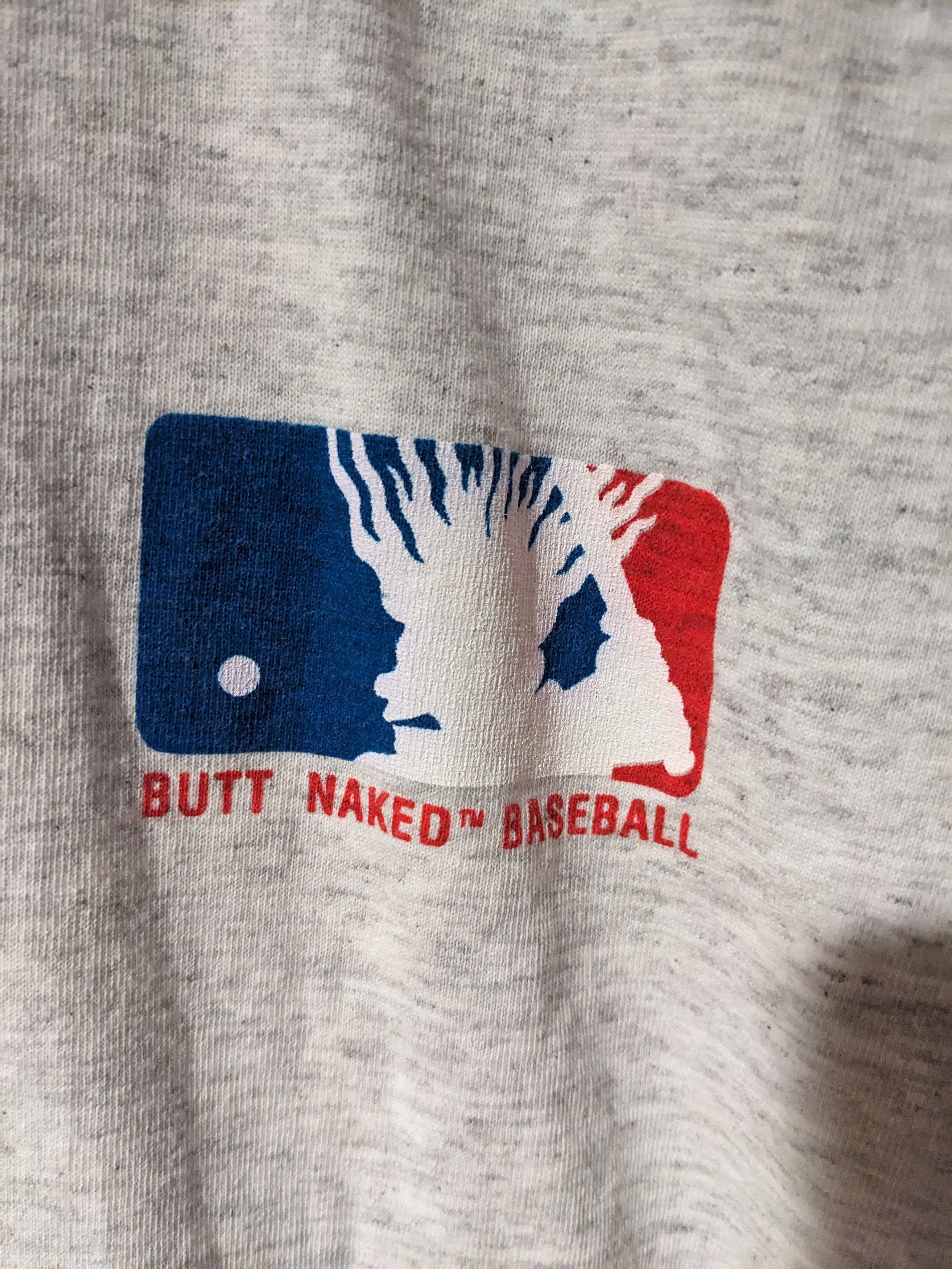 Fruit Of The Loom × Vintage Vintage 90s Butt Naked Baseball Sports X-Large Gray T-Shirt Size US XL / EU 56 / 4 - 4 Thumbnail