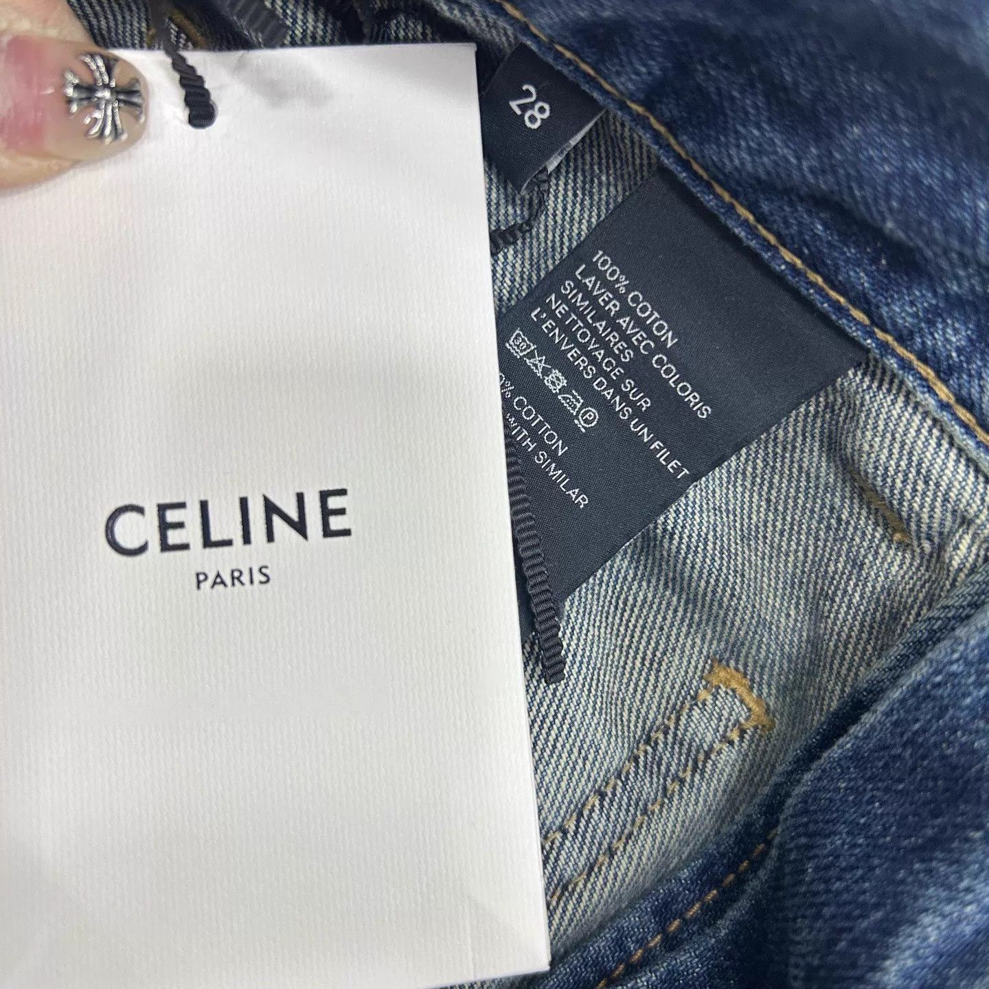 Celine Celine mid-waist blue washed cotton logo chain jeans 28 Size 28" / US 6 / IT 42 - 5 Thumbnail