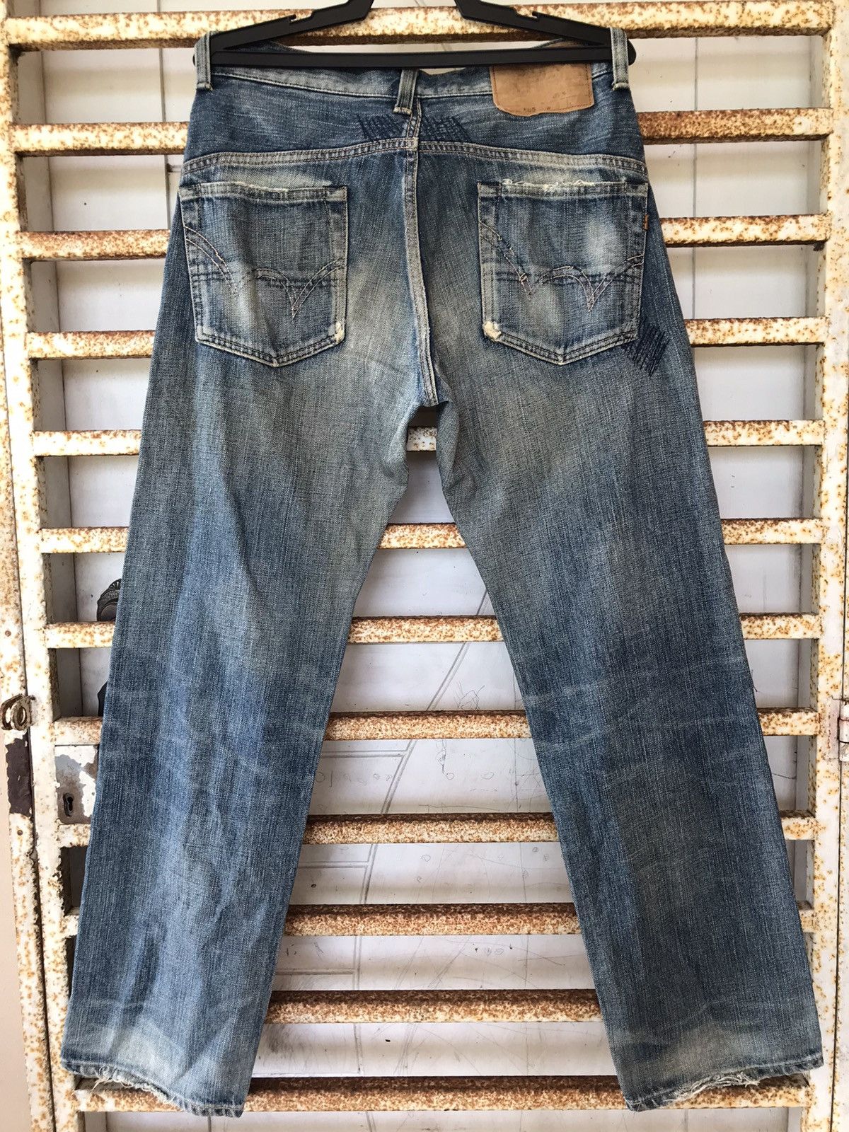 Edwin × Japanese Brand × Vintage EDWIN 505 Orange Tab Selvedge Jeans Distressed Denim Vintage Size US 31 - 2 Thumbnail