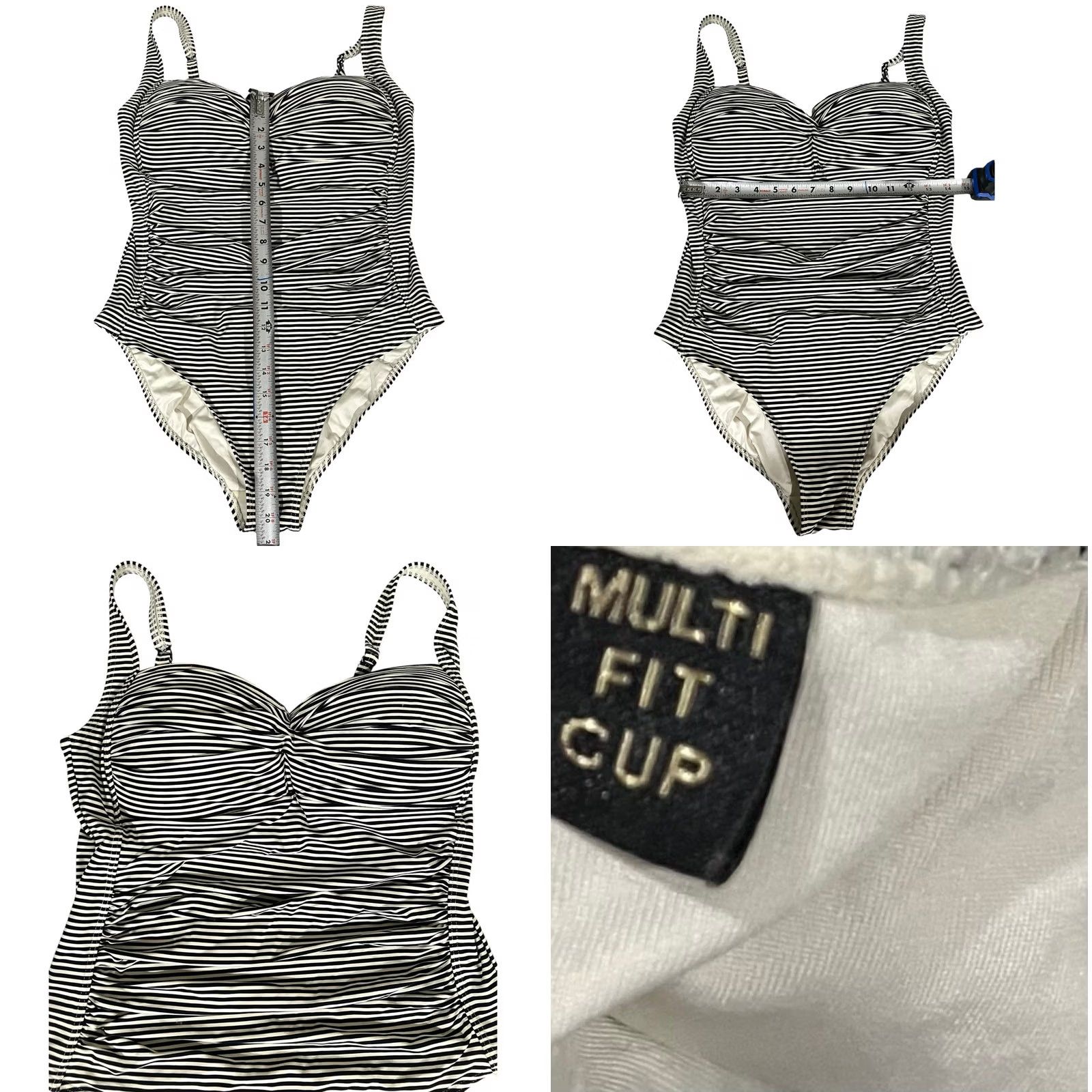 Vintage NIP TUCK SWIM Joanne One-Piece Swimsuit Black Stripe Size 12 Sorrento Slimming - Regular, Women, Nylon Spandex, Striped, Black, 12, preowned, swimsuit Size ONE SIZE - 8 Thumbnail