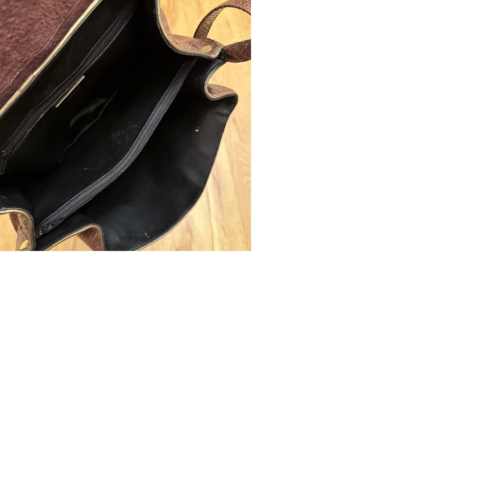 Skin VINTAGE Sharif WOMEN'S BROWN & GOLD REPTILE SKIN HANDBAG PURSE Shoulder Bag Women Medium Brown Gold Reptile Skin Embroidered Vintage 90s Size ONE SIZE - 9 Thumbnail