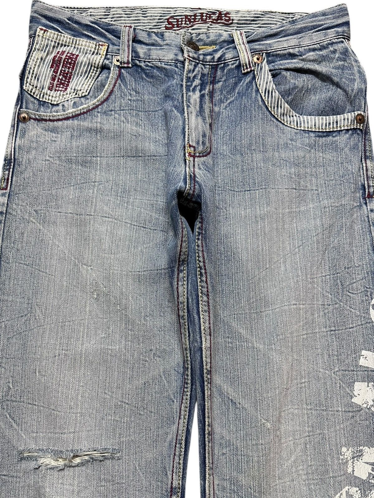 SUNSEA Vintage Sun Lucas Faded Printed Surf Distressed Denim Size US 30 / EU 46 - 3 Thumbnail