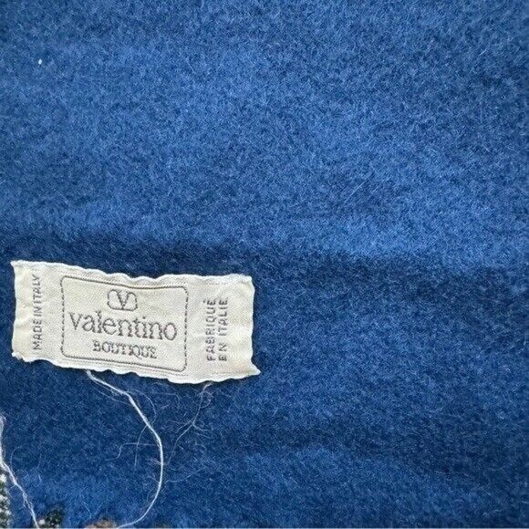 Valentino Vintage Valentino Boutique Blue Wool Scarf with Fringe Size ONE SIZE - 2 Thumbnail