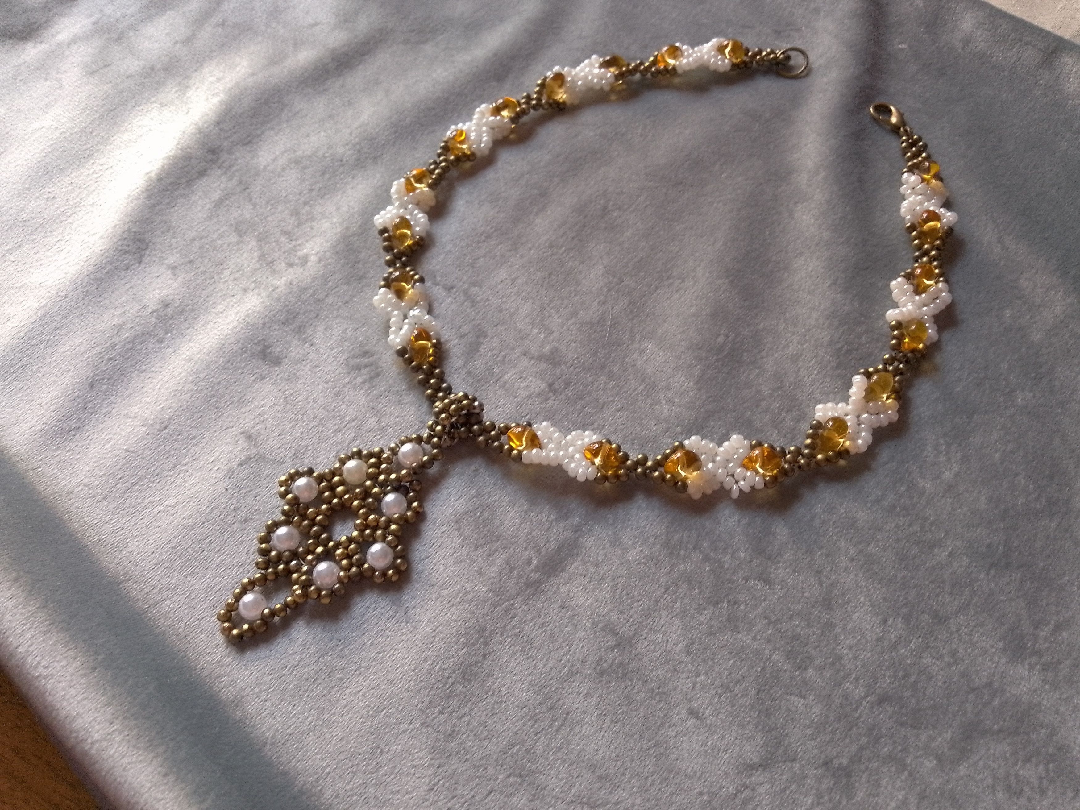 Handmade Necklace Antique Brass Resin Stones Glass Flower Pendant Size ONE SIZE - 2 Thumbnail