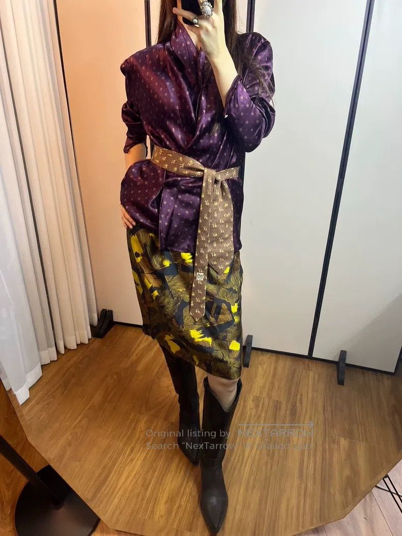 Dries Van Noten Dries Van Noten Yellow Silk Midi Skirt Size 42" / US 20 - 8 Thumbnail