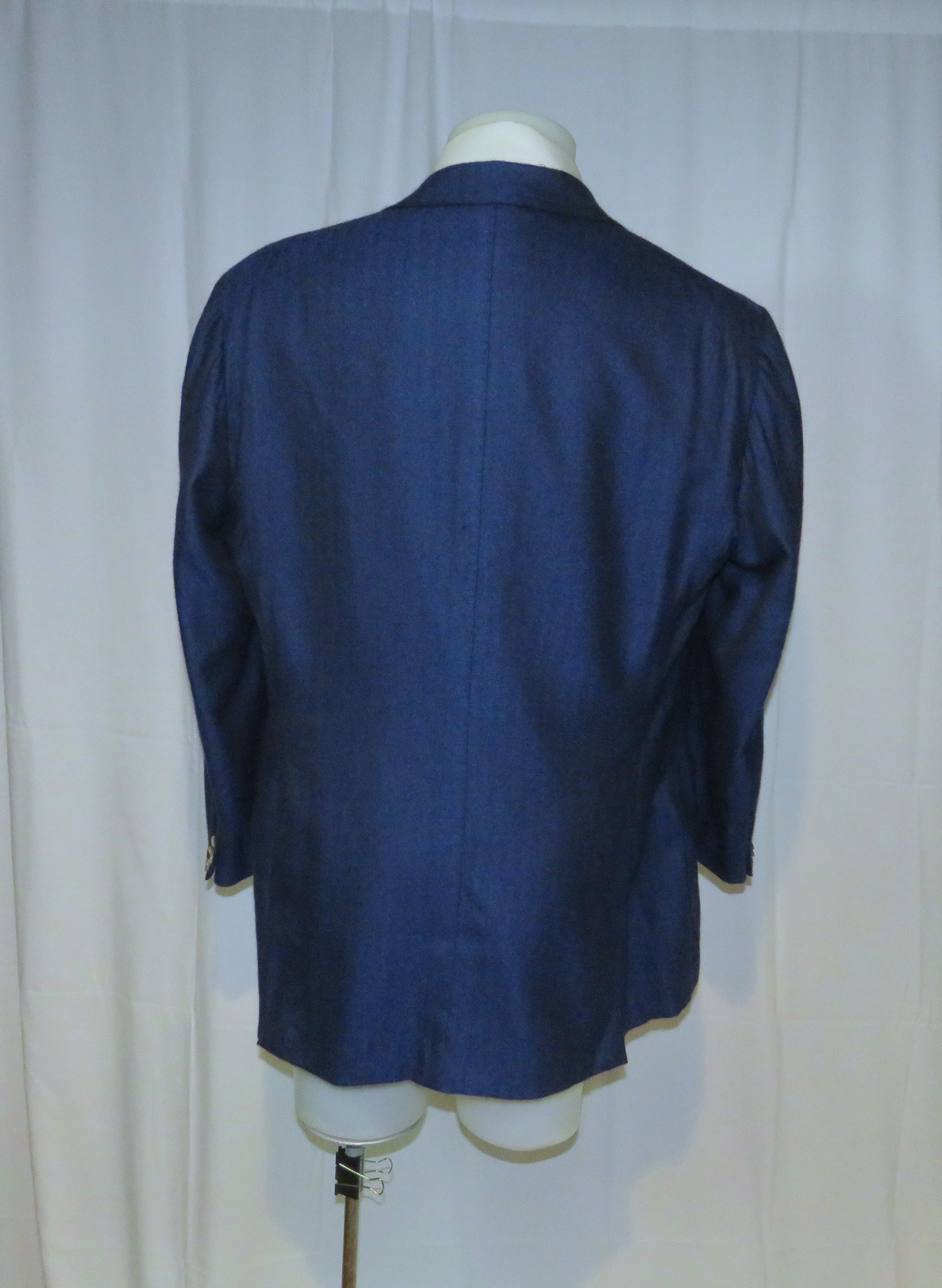 Cesare Attolini 100% Cashmere Blue Herringbone Three Button Sport Coat 46R Size 46R - 10 Thumbnail