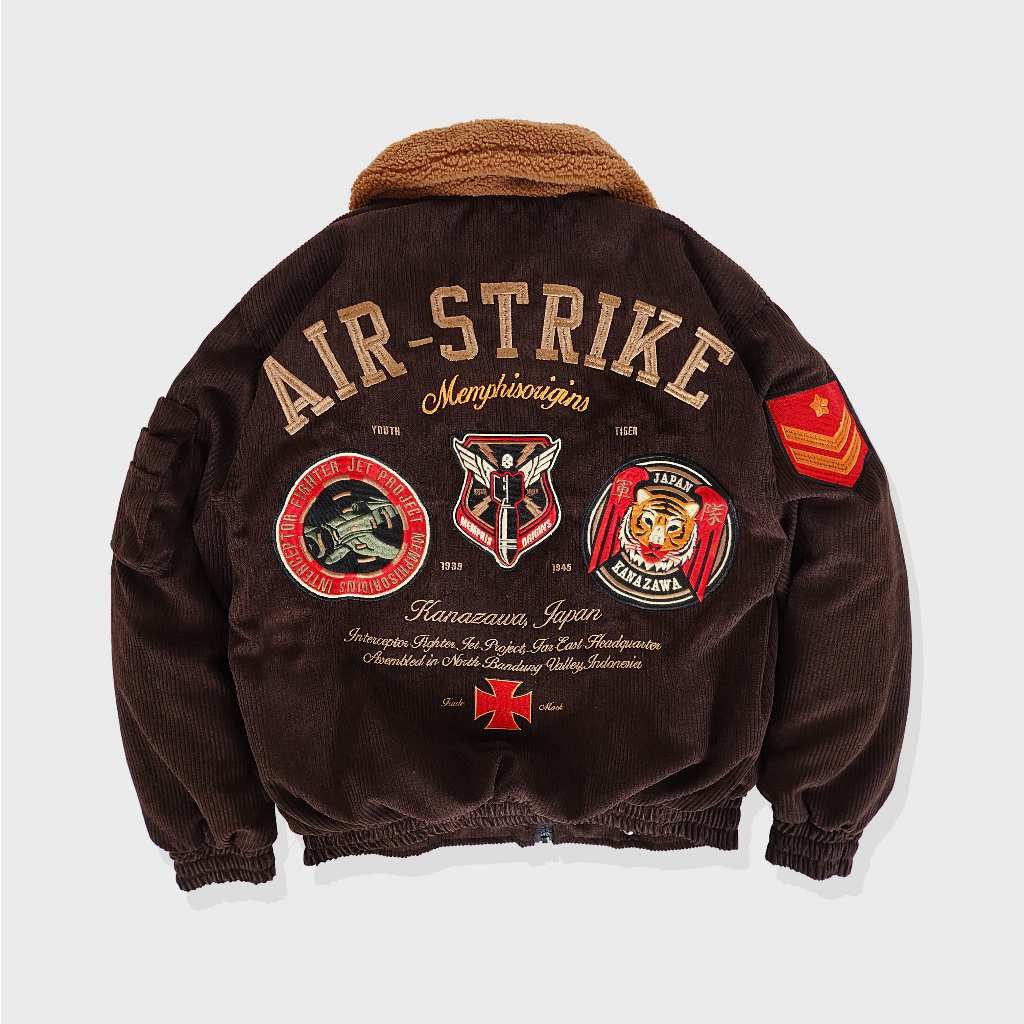 image of Varsity x Varsity Jacket Corduroy Jacket Bomber Jacket - Airstrike in Brown, Men's (Size XL)