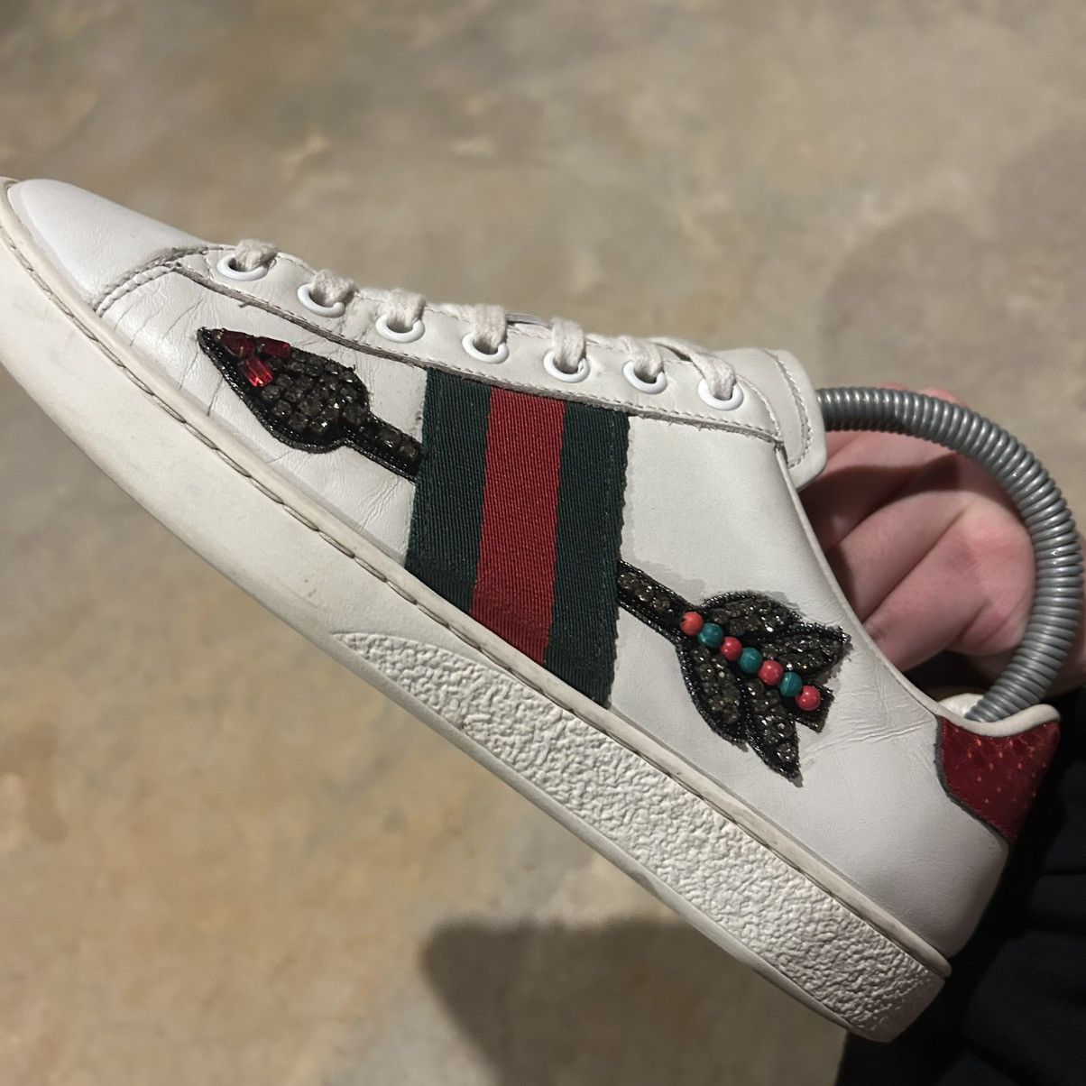 Designer × Gucci Gucci Ace Web Stripe Embroidered Arrow Leather Shoes US 5 Size US 5 / EU 37 - 8 Thumbnail