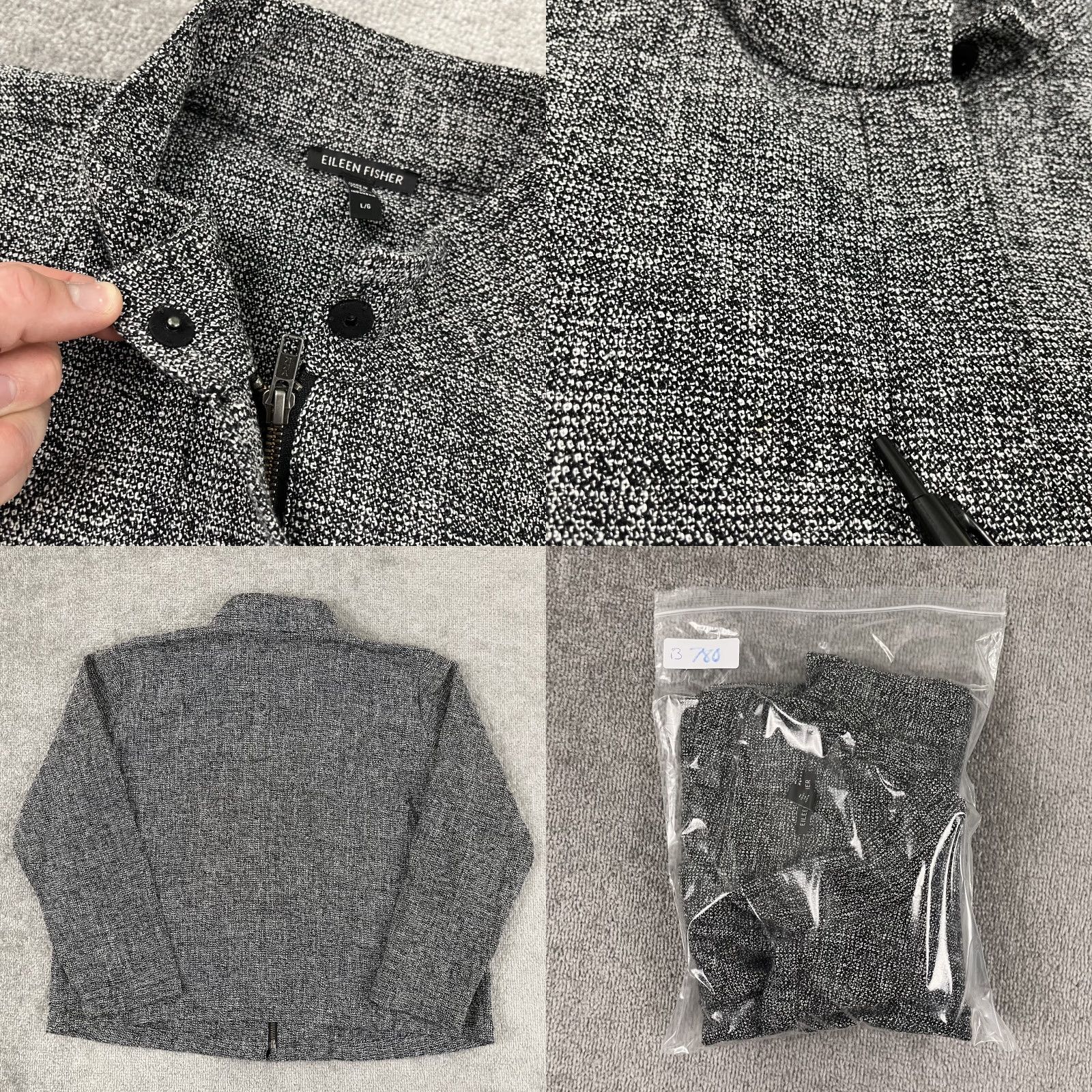 Eileen Fisher Eileen Fisher Jacket Women L Gray Tweed Stand Collar Organic Cotton Full Zip Size L / US 10 / IT 46 - 8 Thumbnail