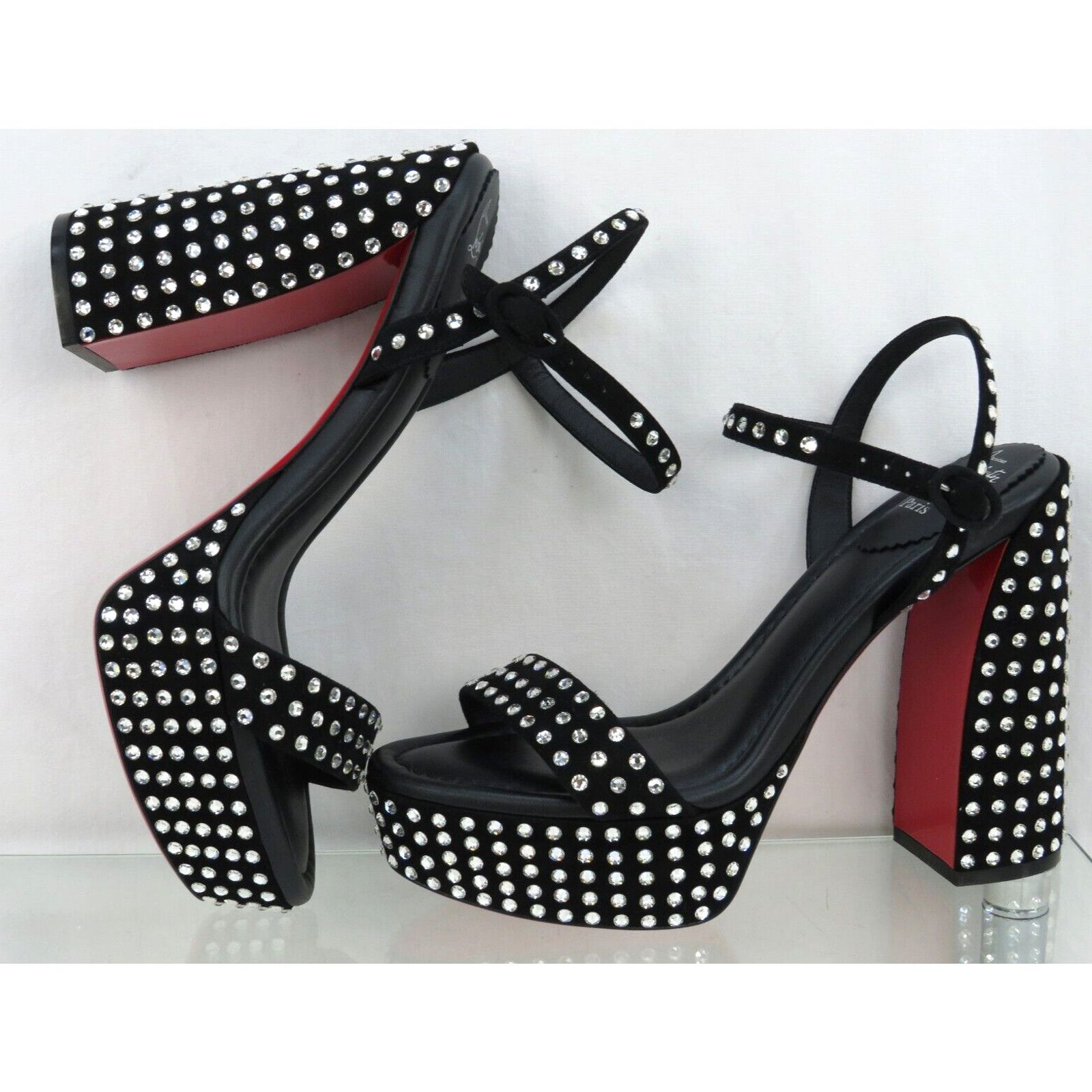 Christian Louboutin MOVIDA JANE BLACK SUEDE CRYSTALS PLATFORM SANDAL PUMPS 39 Size US 9 / IT 39 - 7 Thumbnail