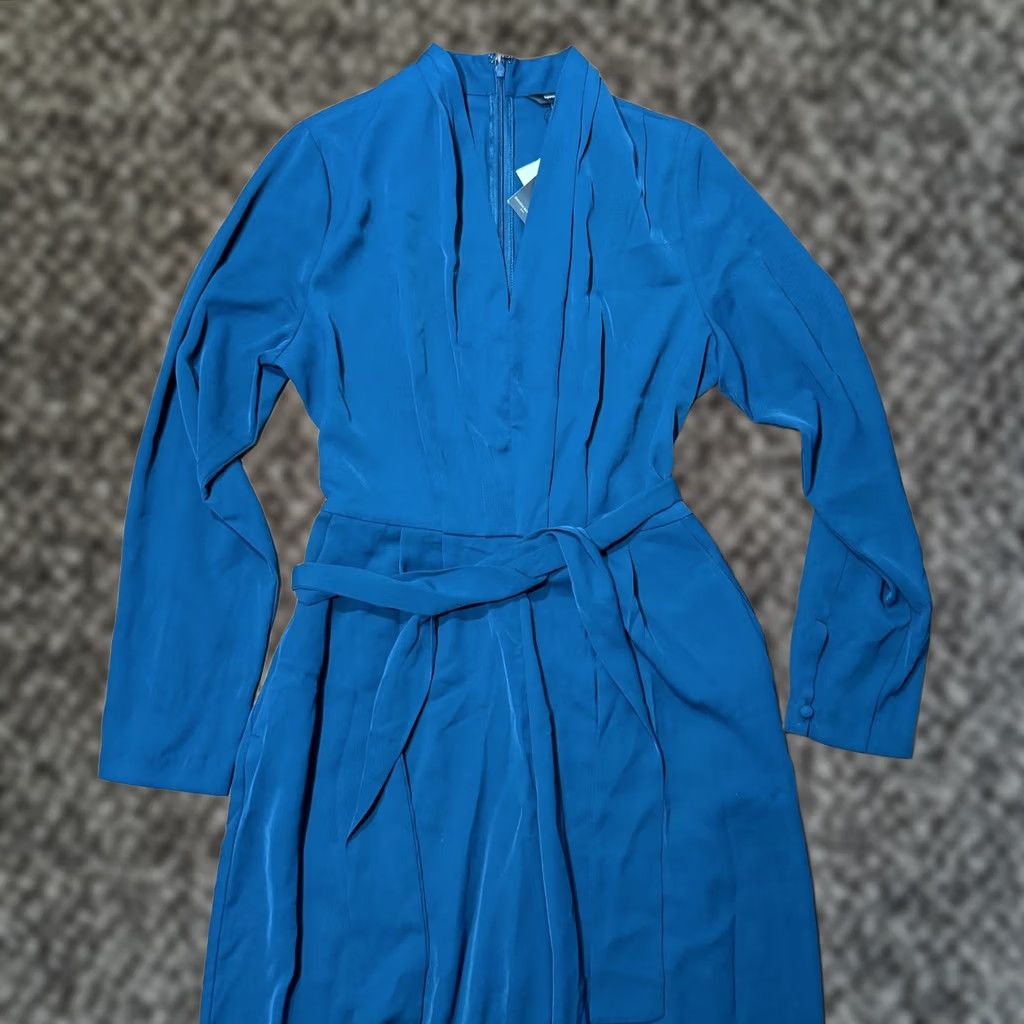 Banana Republic New Banana Republic Jumpsuit Womens Medium Teal Blue Wide leg V neck L/S G3-12 Size 32" / US 10 / IT 46 - 1 Thumbnail