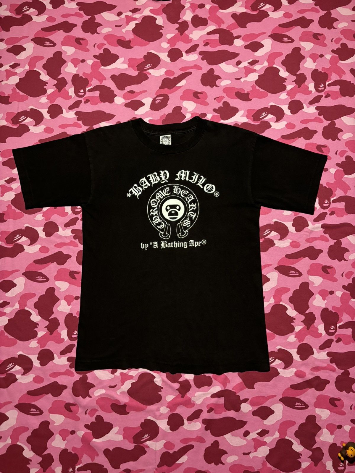 Bape x chrome shops hearts baby milo vintage black tee