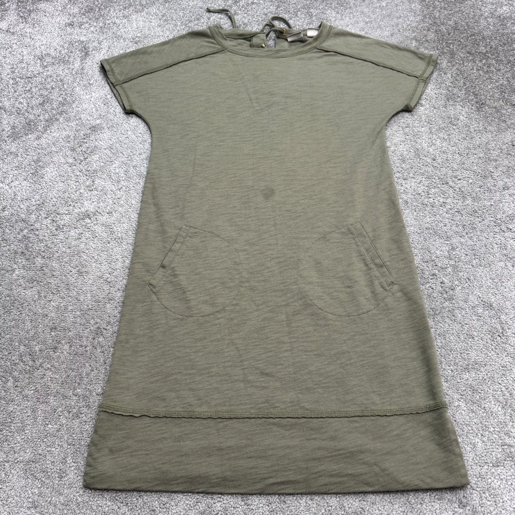 Vintage Chico's Zenergy Lace Up Back T-Shirt Dress Womens Olive Green Short Sleeve Midi Knit Cotton Blend Pockets Slim Fit Casual Travel 0? Size M / US 6-8 / IT 42-44 - 2 Thumbnail