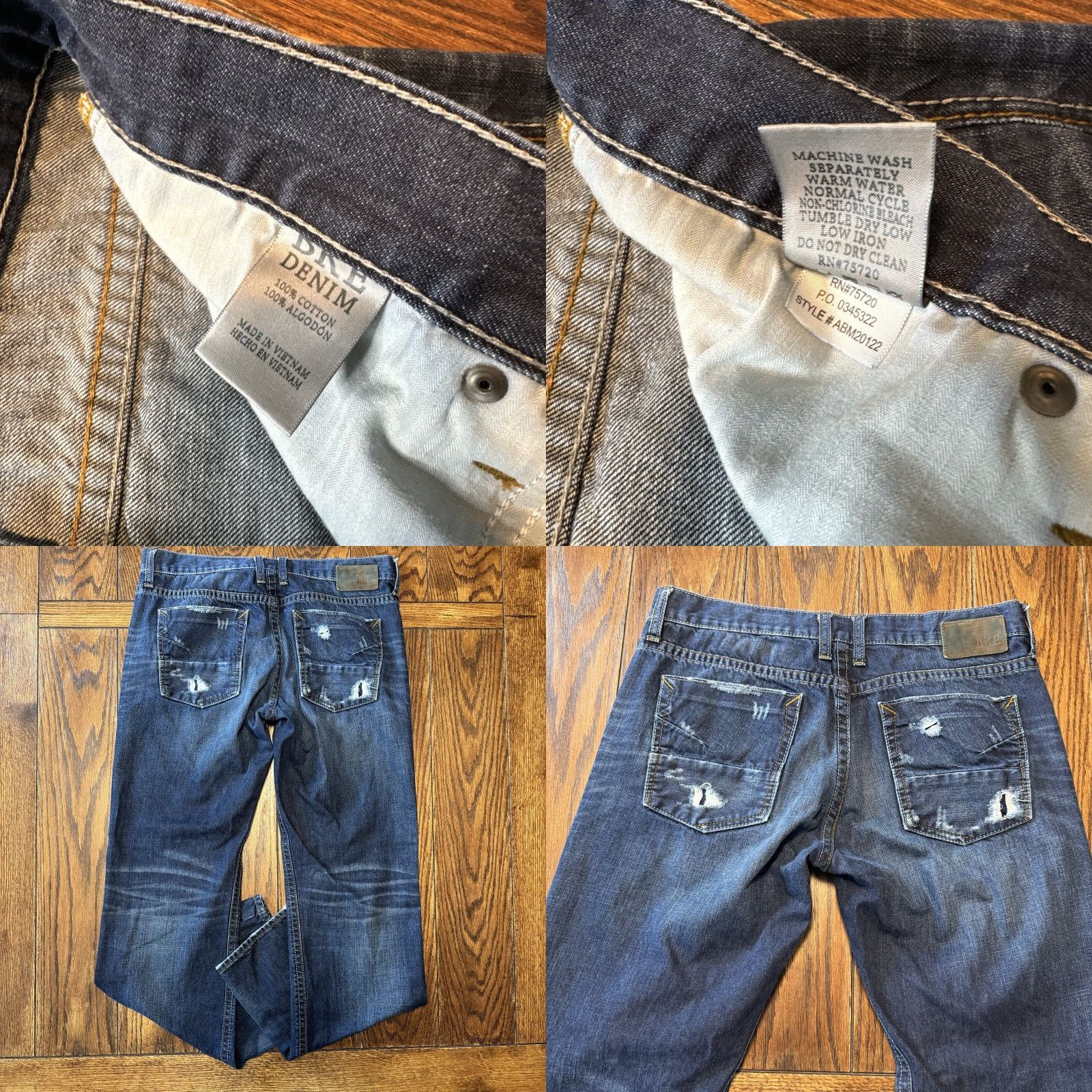 Vintage BKE Carter Jeans 35x33 Dark Wash Blue Denim Distressed Thick Stitch Straight Regular Mens Jeans Size US 28 / EU 44 - 8 Thumbnail