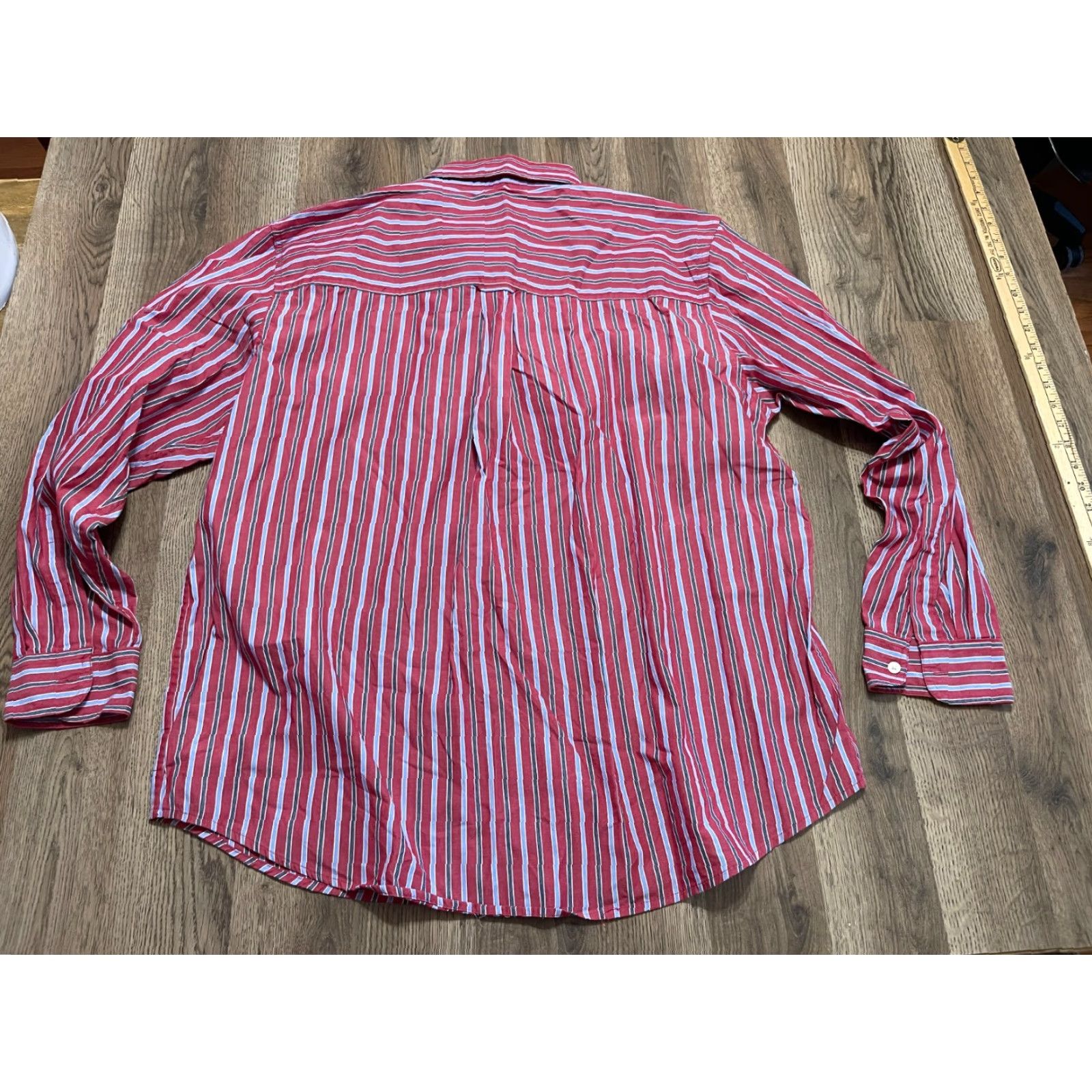 Chaps CHAPS Shirt Mens Medium Red Blue White Striped Button Up Shirt Dress Shirt Size 40R - 2 Thumbnail