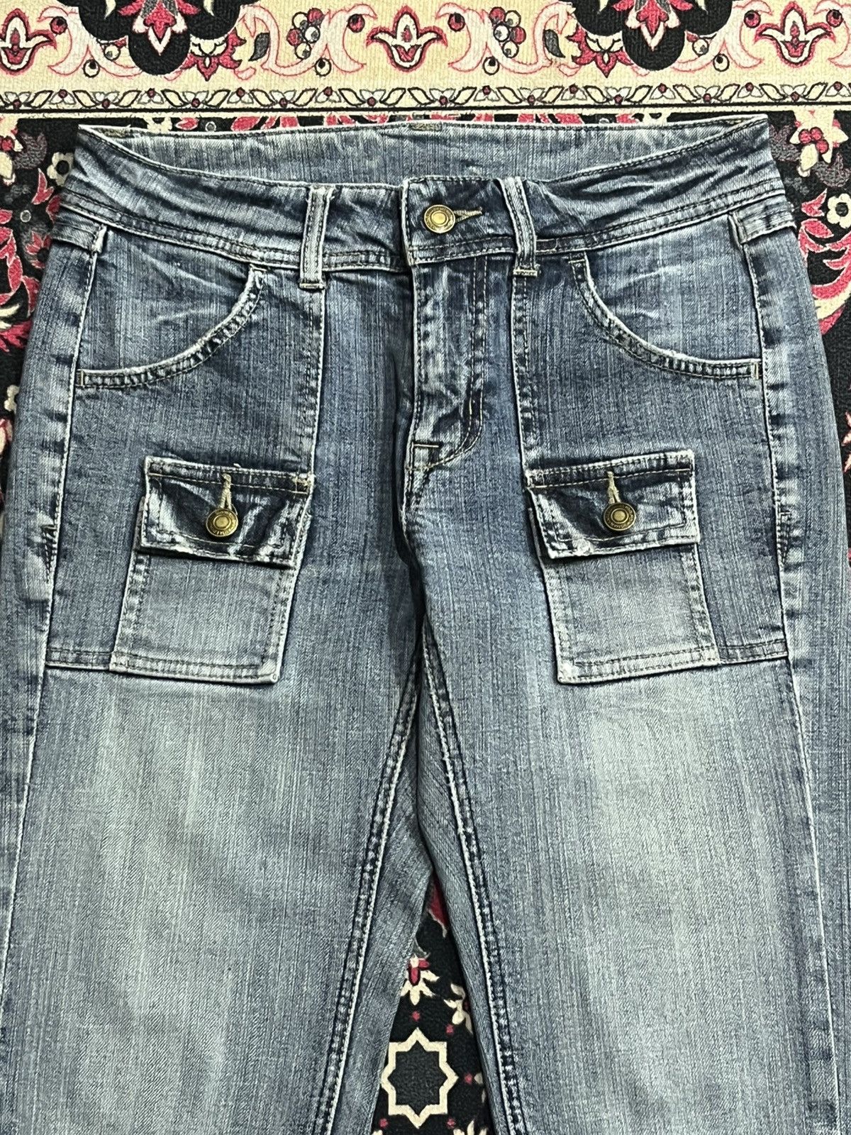 If Six Was Nine ⚡️Flare⚡️Vintage Japanese Blue Washed Bush Pant Frayed Jeans Size US 28 / EU 44 - 4 Thumbnail