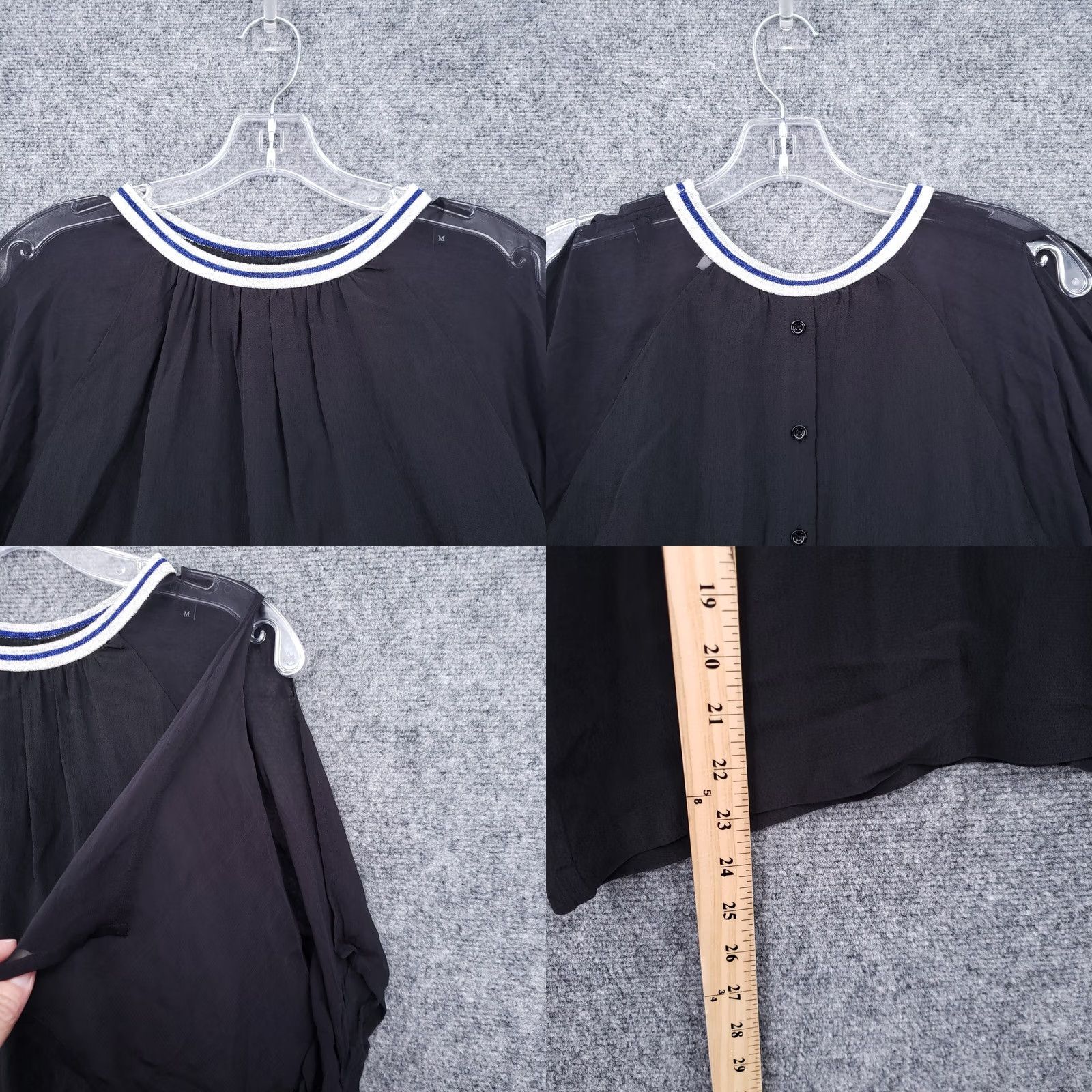 Diesel Diesel Blouse Womens M Black Round Neck Short Sleeve Slit Sleeve Button Ribbed Back Size M / US 6-8 / IT 42-44 - 8 Thumbnail