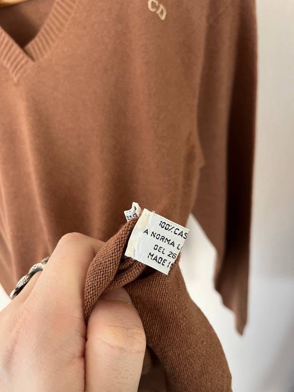 Christian Dior Monsieur Christian Dior Brown Cashmere V-Neck Logo Pullover Sweater Size US S / EU 44-46 / 1 - 8 Thumbnail