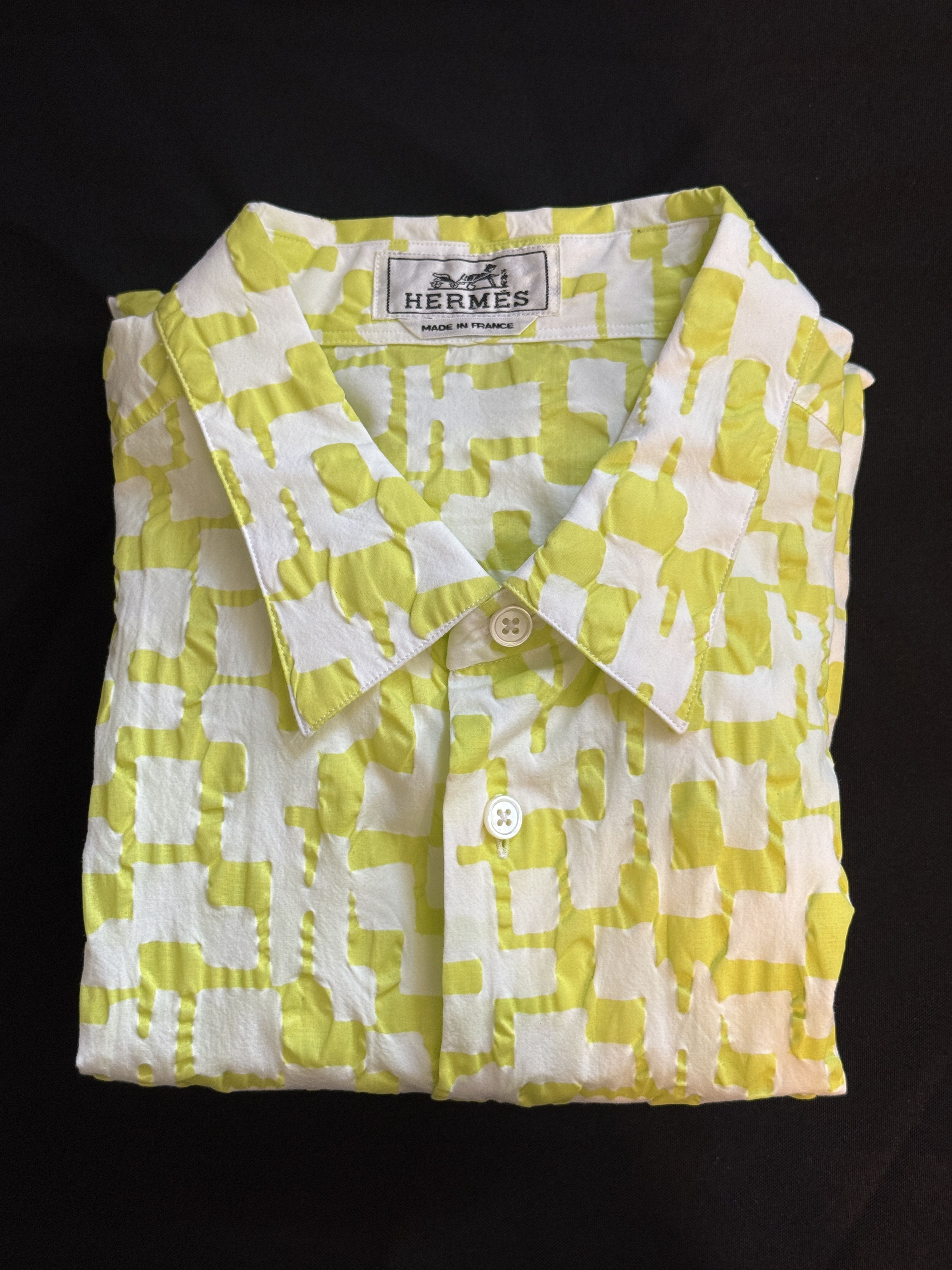 Hermes Hermès 2021SS Green White H Motif Cotton Button Down Shirt Size US XL / EU 56 / 4 - 5 Thumbnail