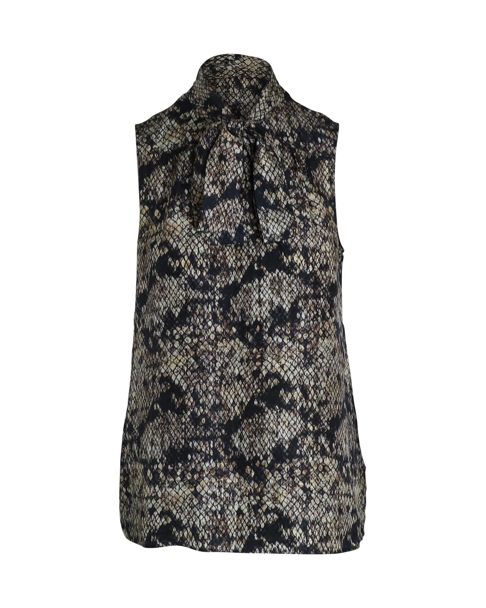 image of Theory Silk Snake Lace Sleeveless Top With Pussy Bow Detail, Women's (Size Small)