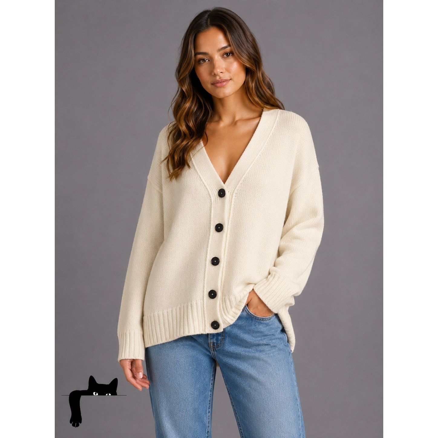 Jil Sander Jil Sander Cream V-Neck Button Long Sleeve Sweater 40 / 8 Size M / US 6-8 / IT 42-44 - 3 Thumbnail
