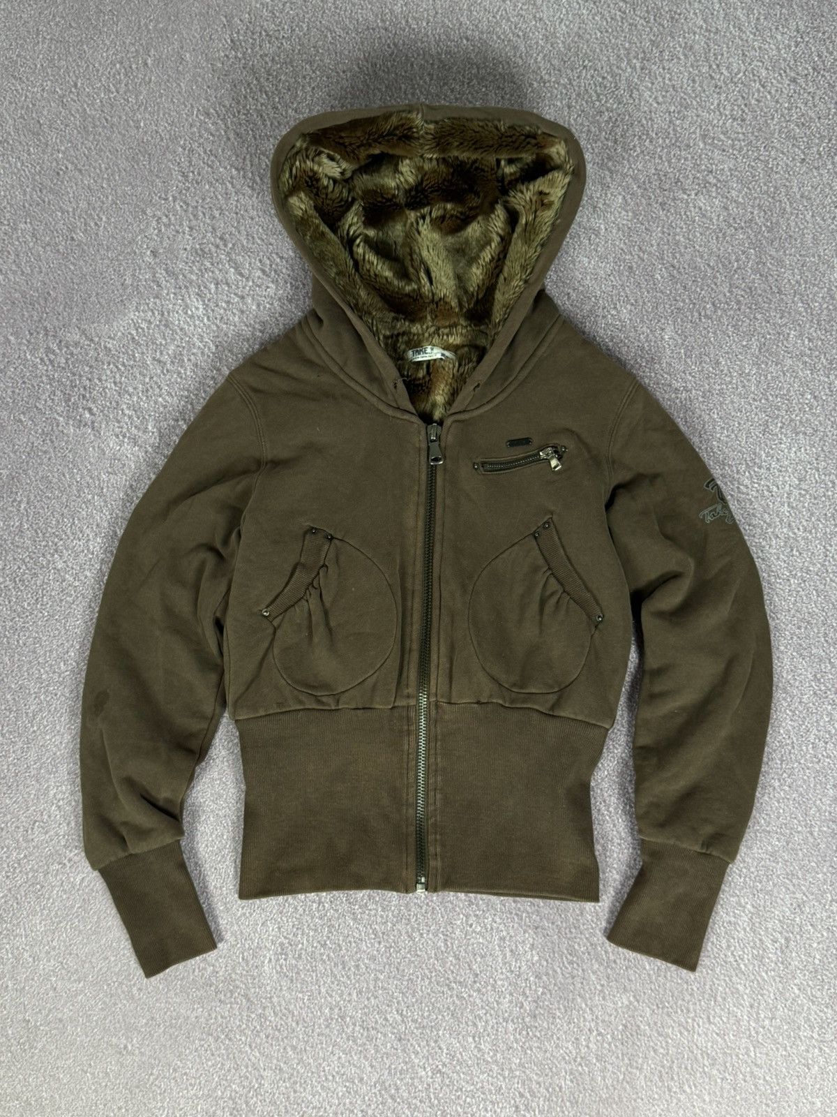 00s Aesthetic Zip Fur Hoodie i6w9 LGB style Faded