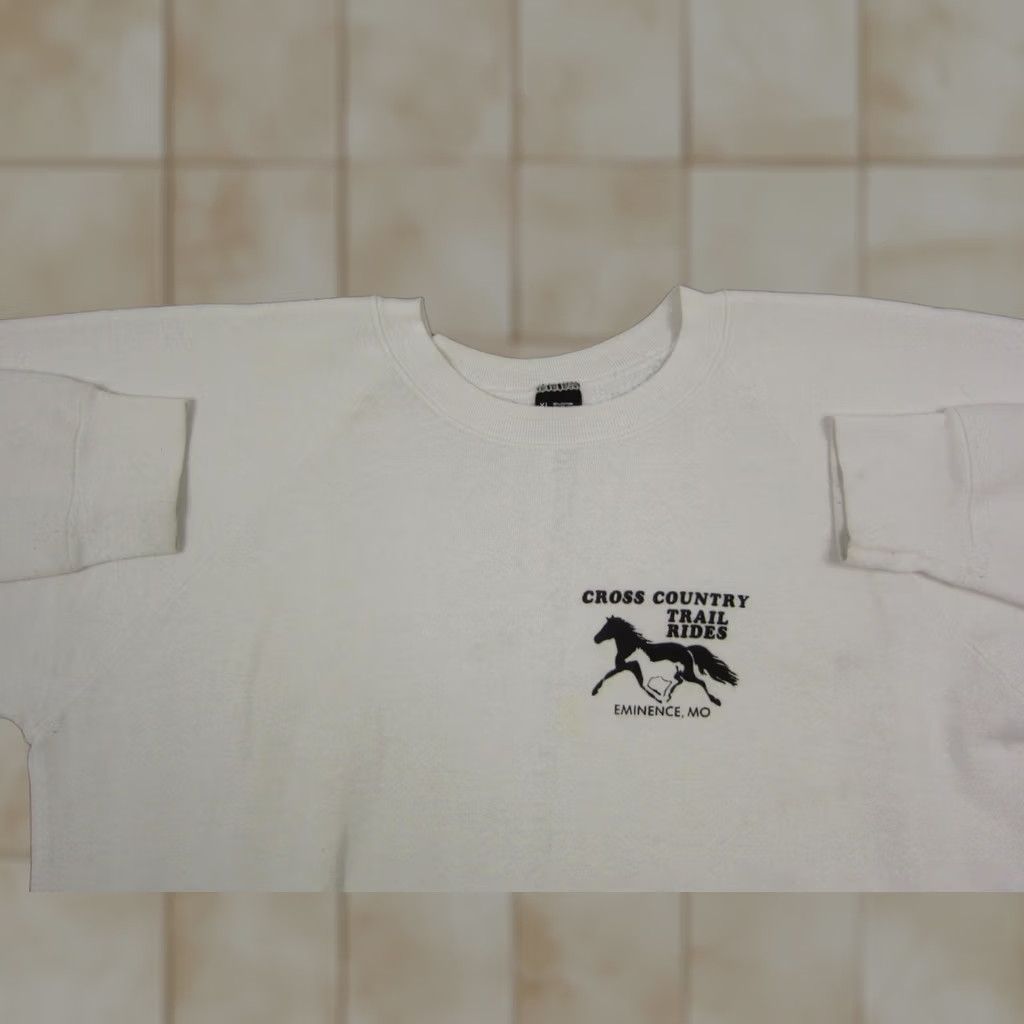 Vintage Vintage Cross Country Trail Rides Sweatshirt Mens XL White USA Made Screen Star 90s Pullover Crew Neck Long Sleeve Fleece Shirt Size US XL / EU 56 / 4 - 1 Thumbnail